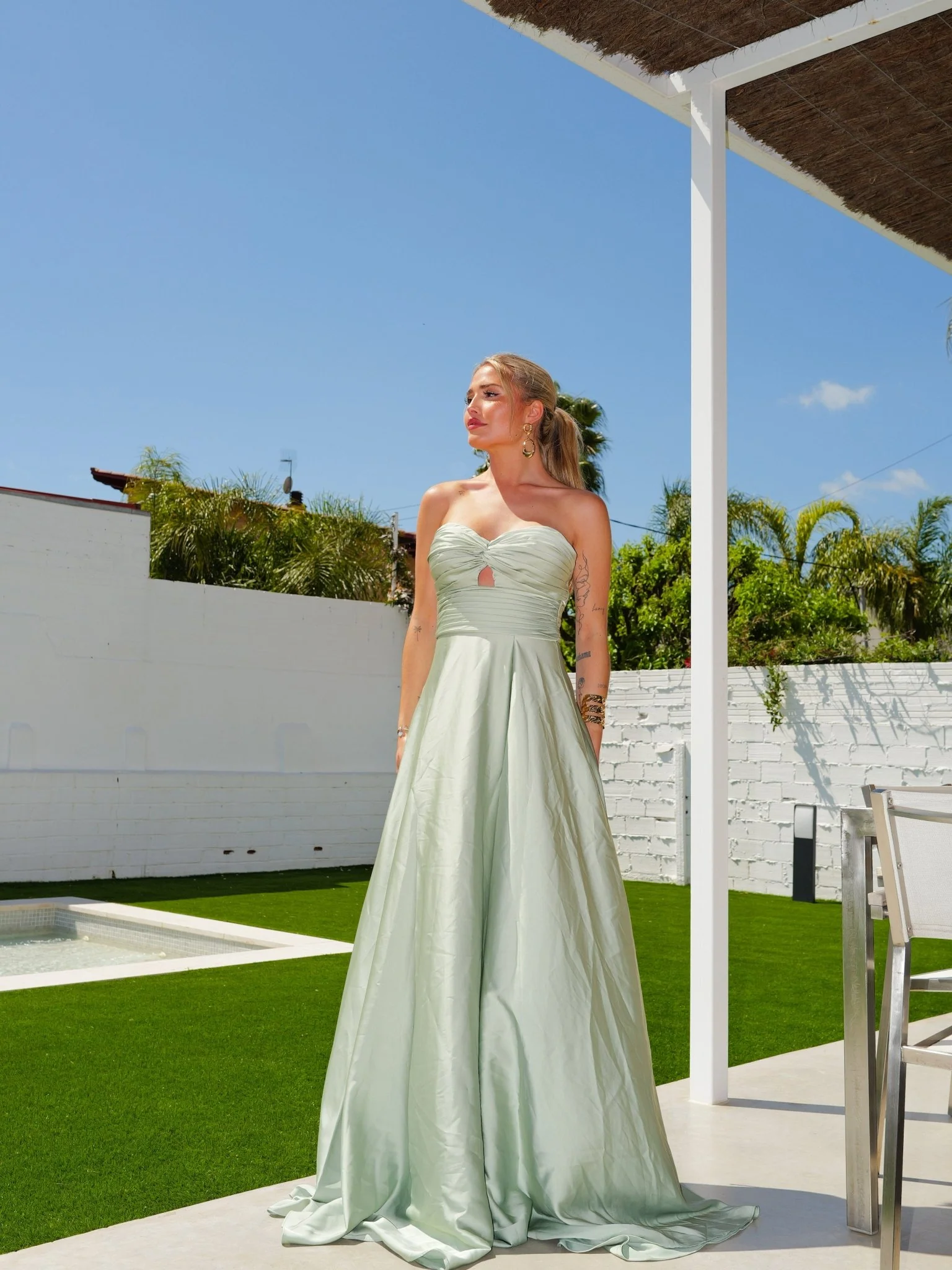 Vestido corsé tablas nudo menta - Image 7
