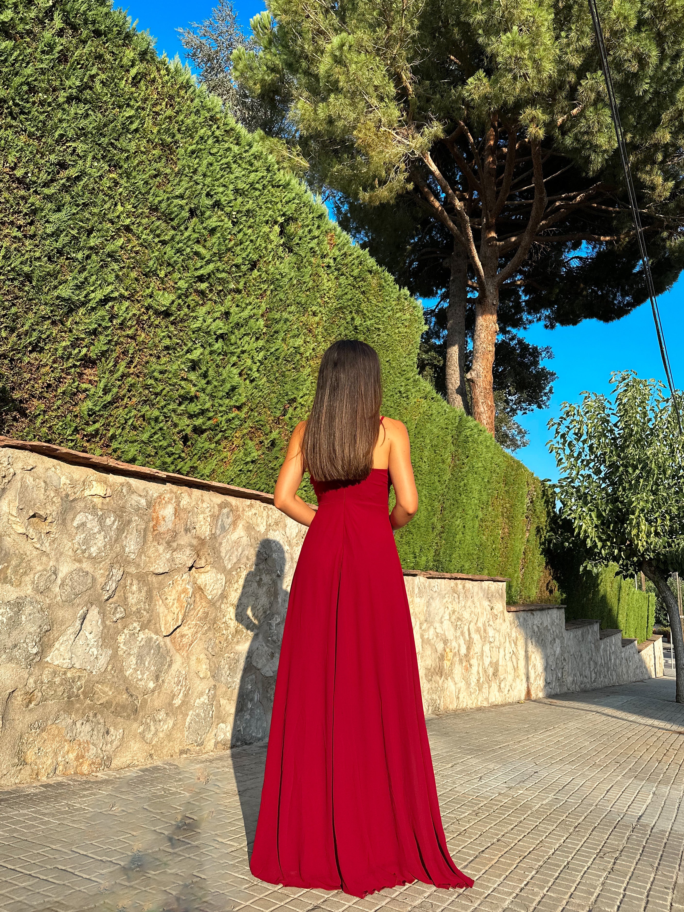 Vestido crepe pico burdeos - Image 13