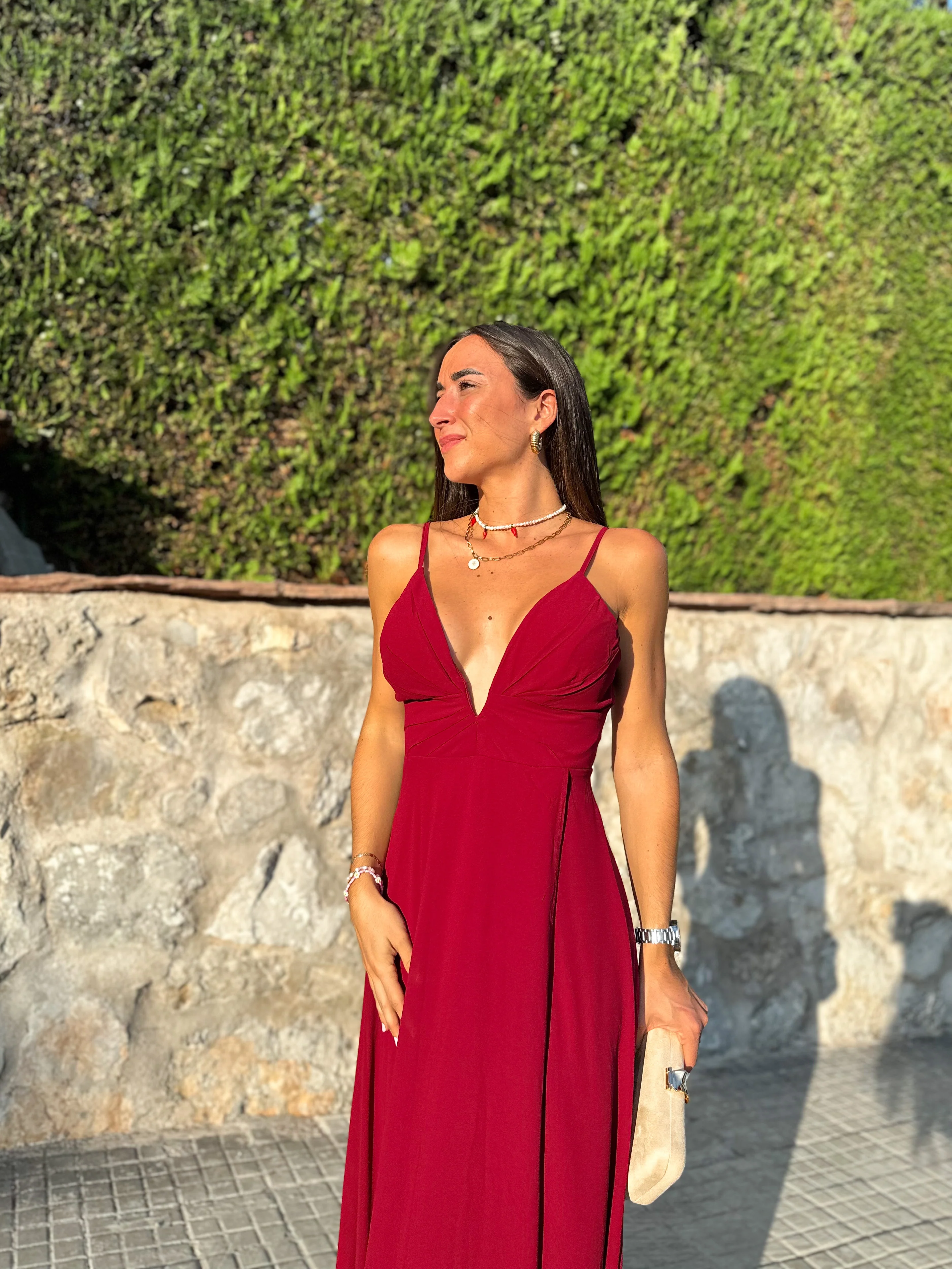 Vestido crepe pico burdeos - Image 9