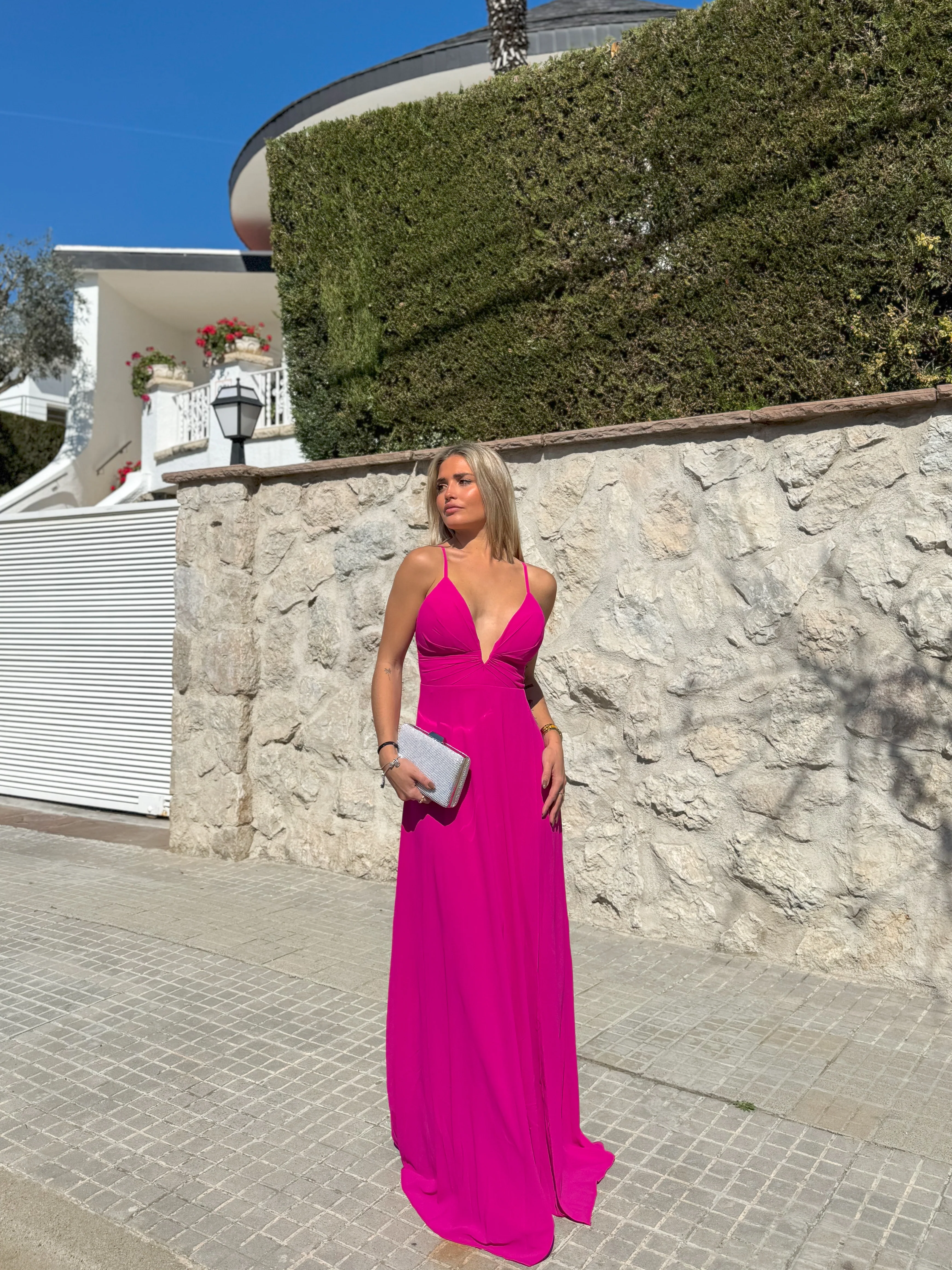 Vestido crepe pico fucsia - Image 2