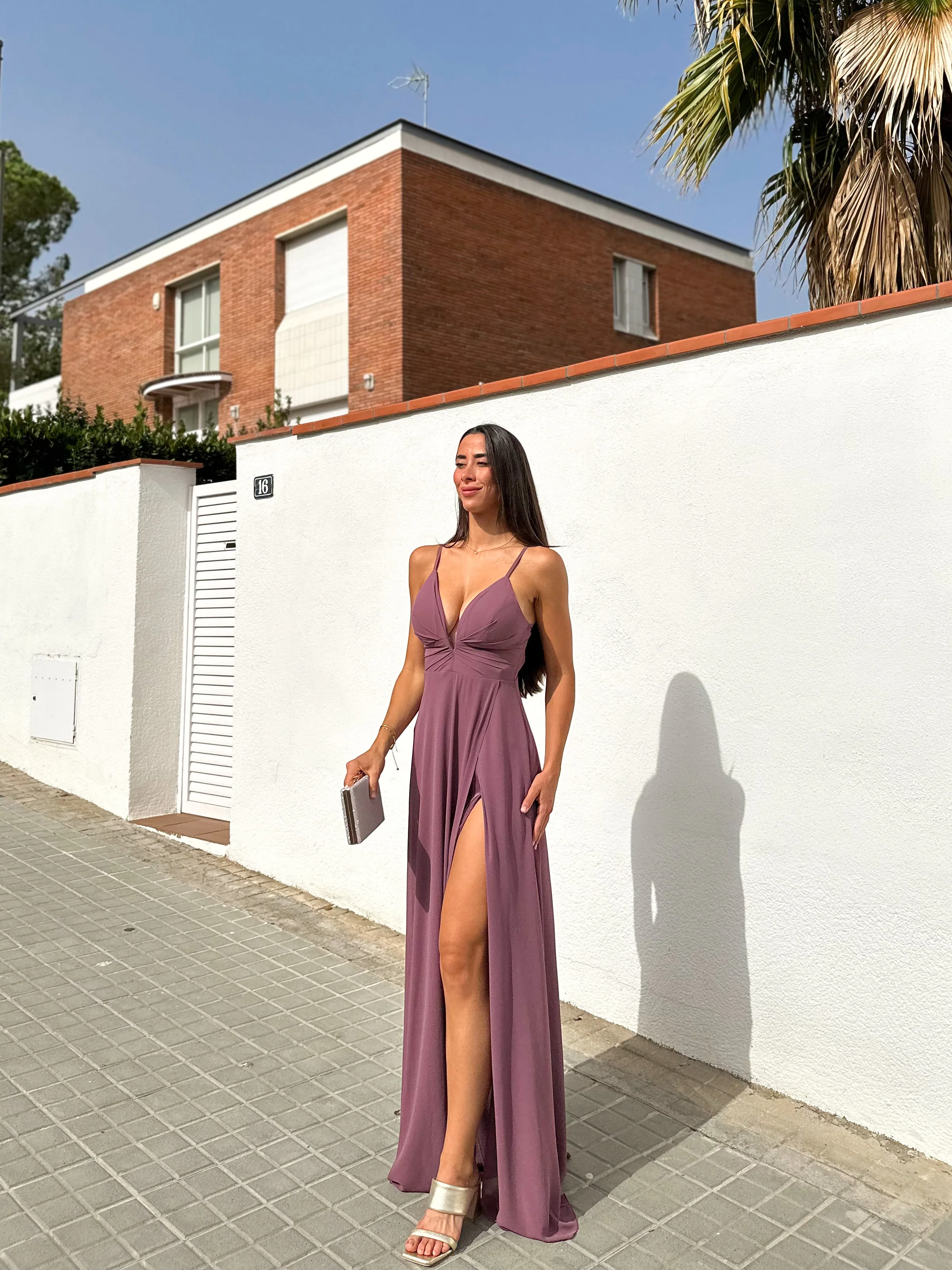 Vestido crepe pico malva - Image 2