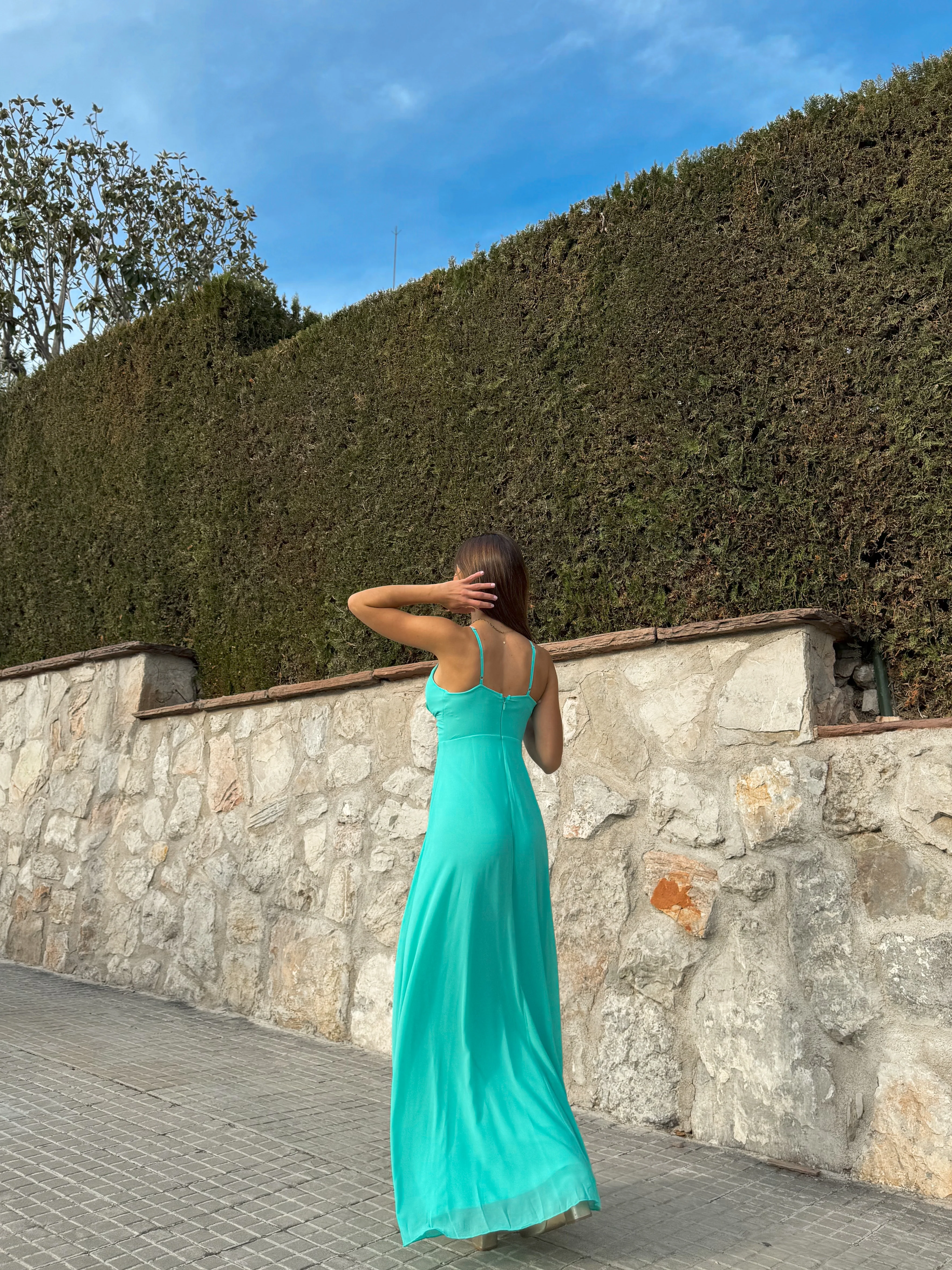 Vestido crepe pico turquesa - Image 5