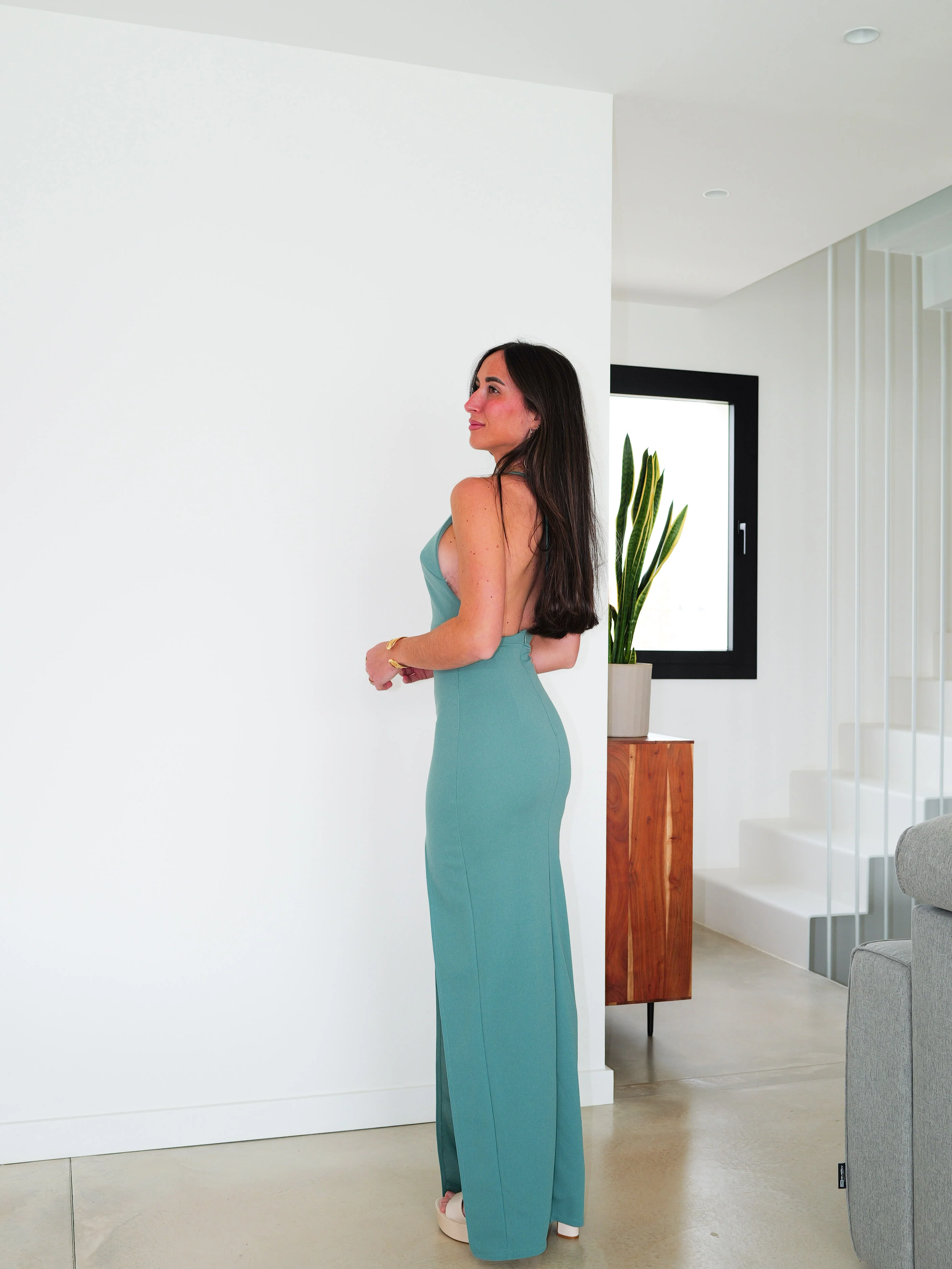 Vestido escote asim sirena menta - Image 3