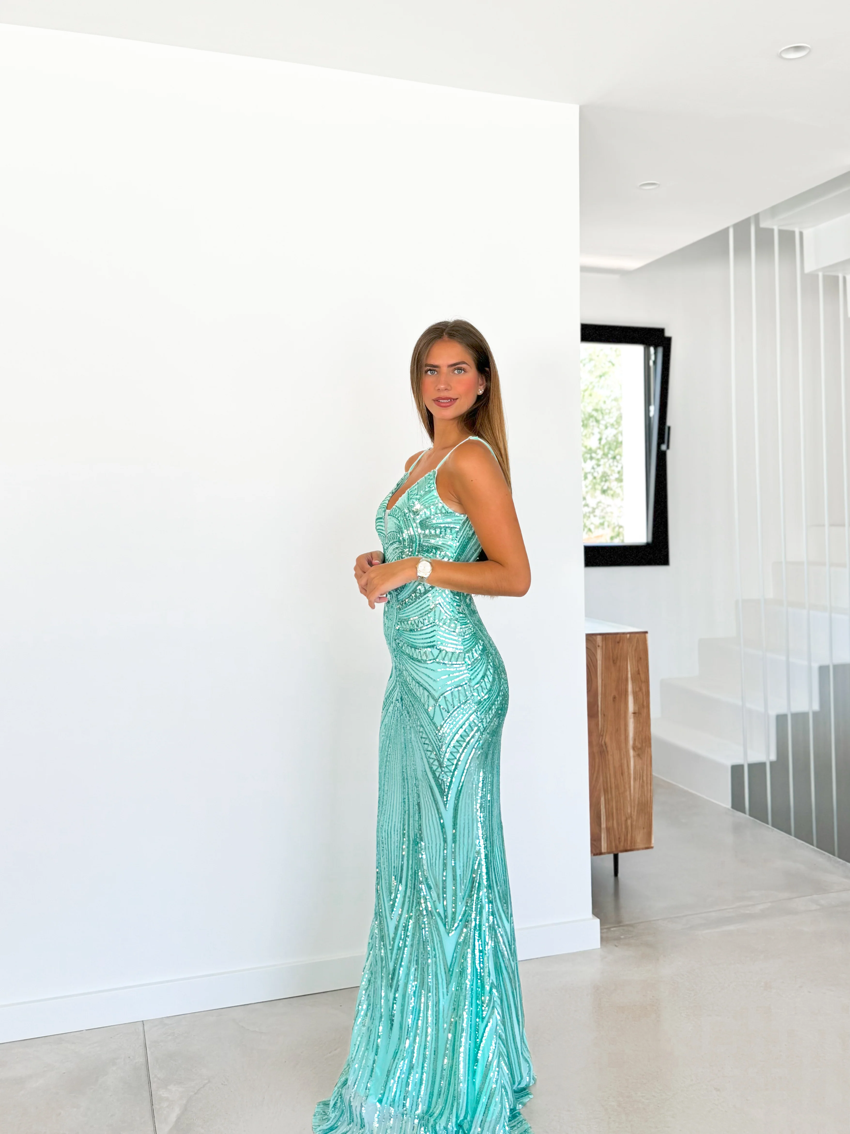 Vestido estampado pedrería turquesa - Image 3