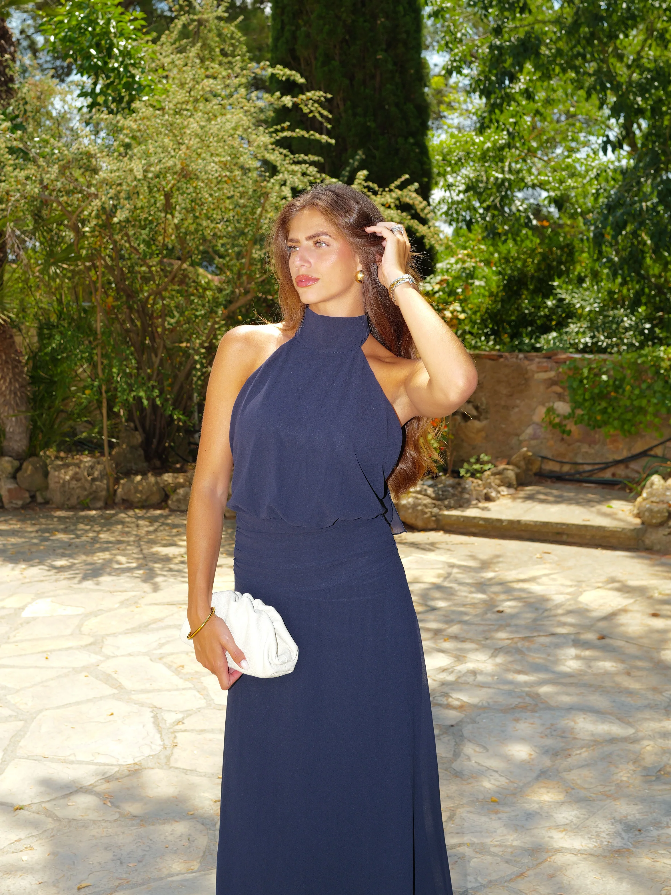 Vestido halter cintura drapeado marino - Image 4
