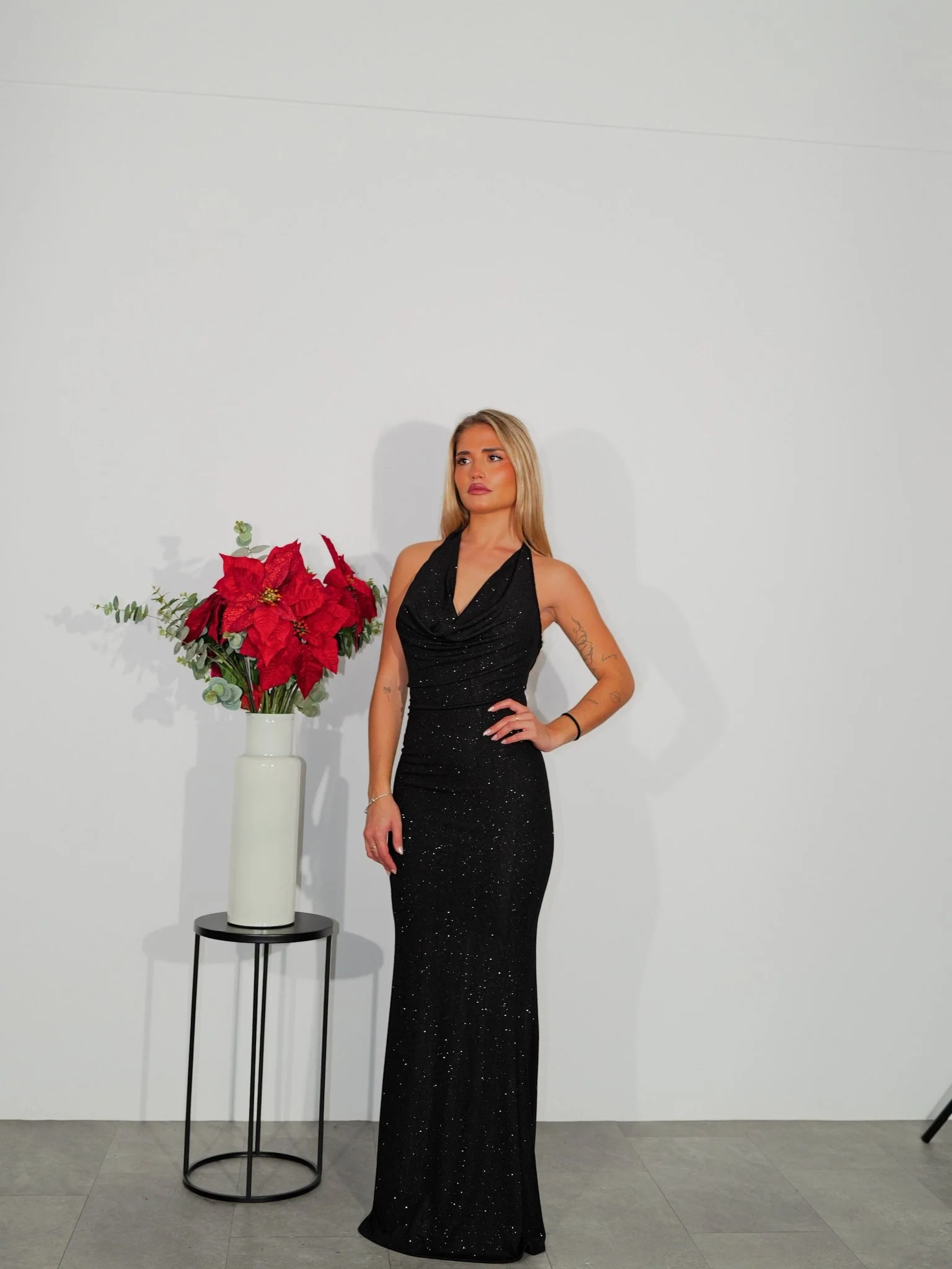 Vestido largo lurex cascada negro - Image 4