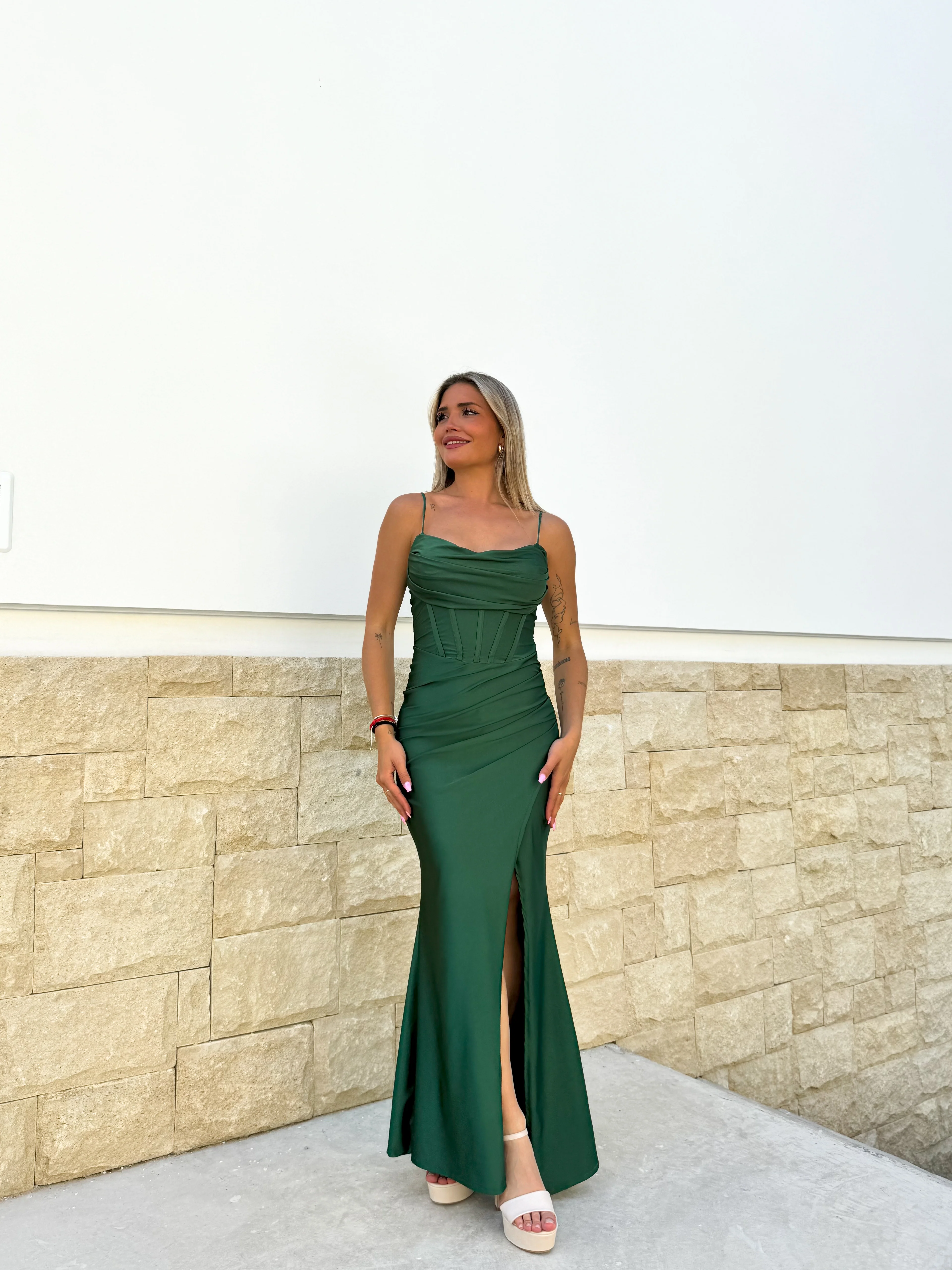 Vestido largo corse satinado botella - Image 4