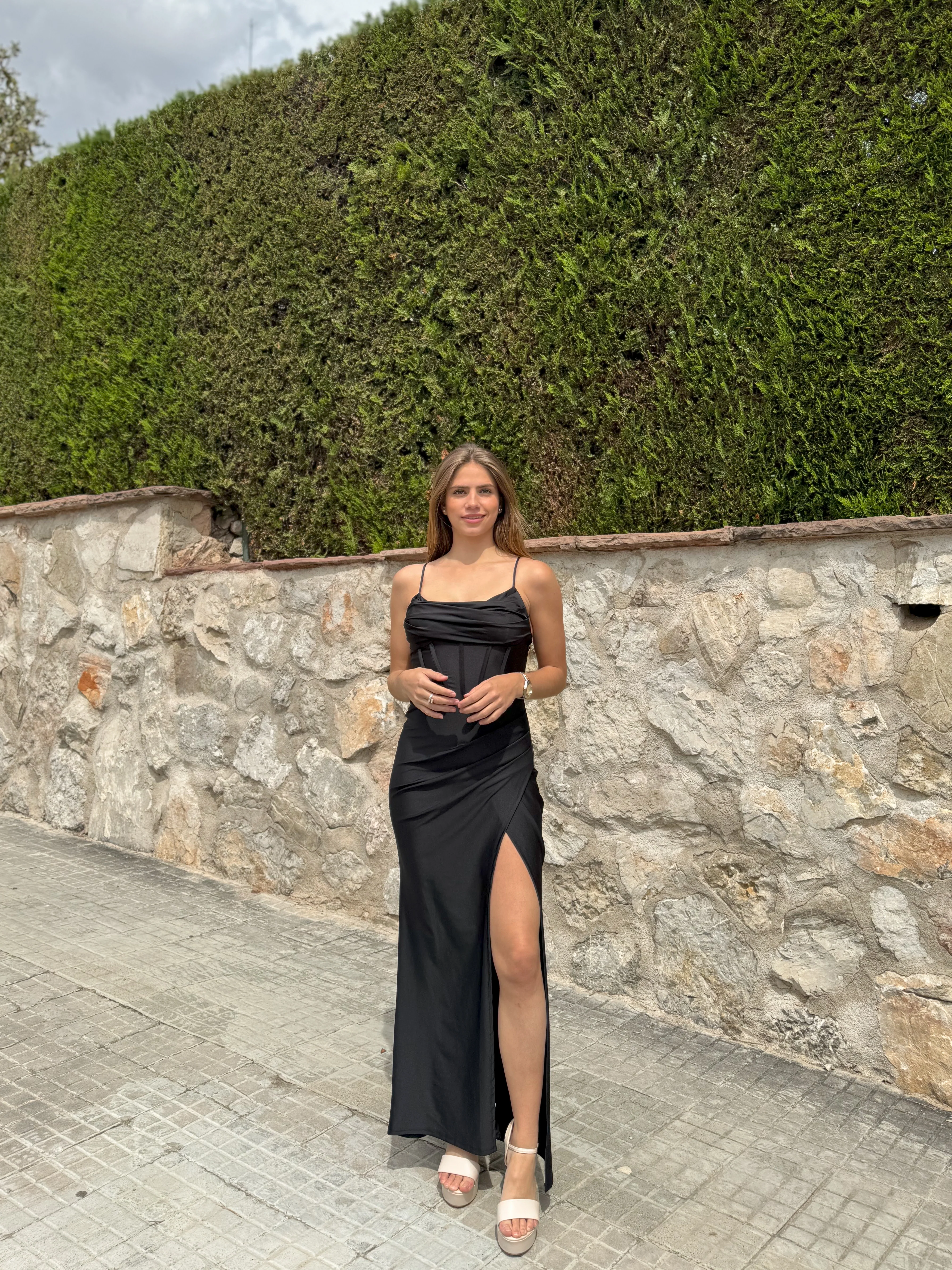 Vestido largo corse satinado negro - Image 2