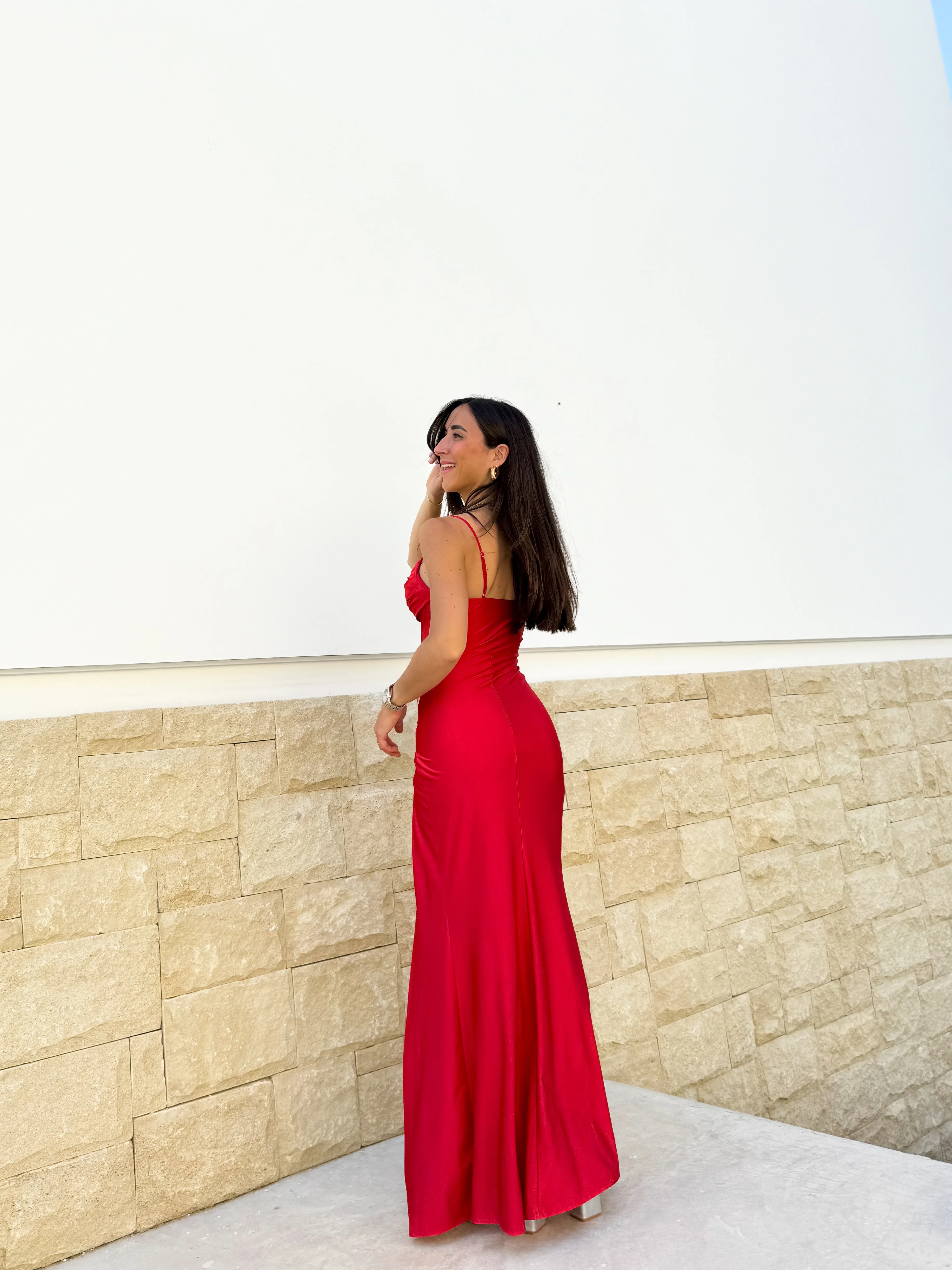 Vestido largo corse satinado rojo - Image 5