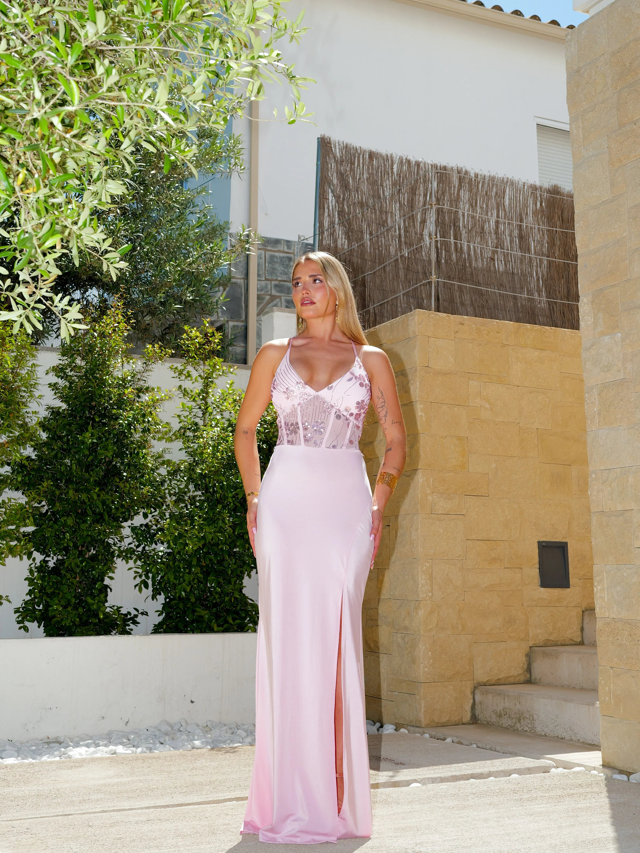 Vestido largo detalles corsé rosa - Image 6