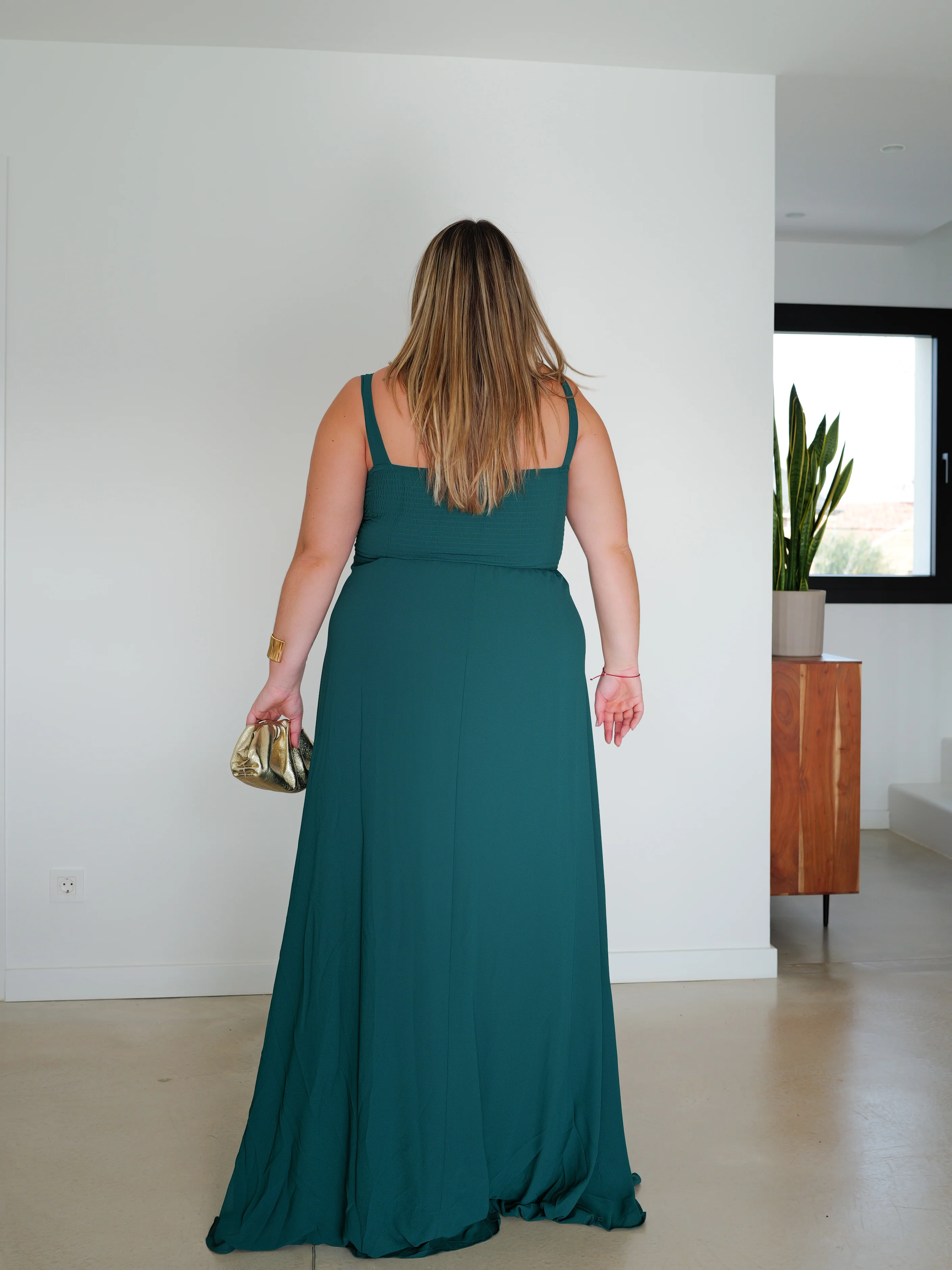 Vestido largo escote pico drapeado botella - Image 3