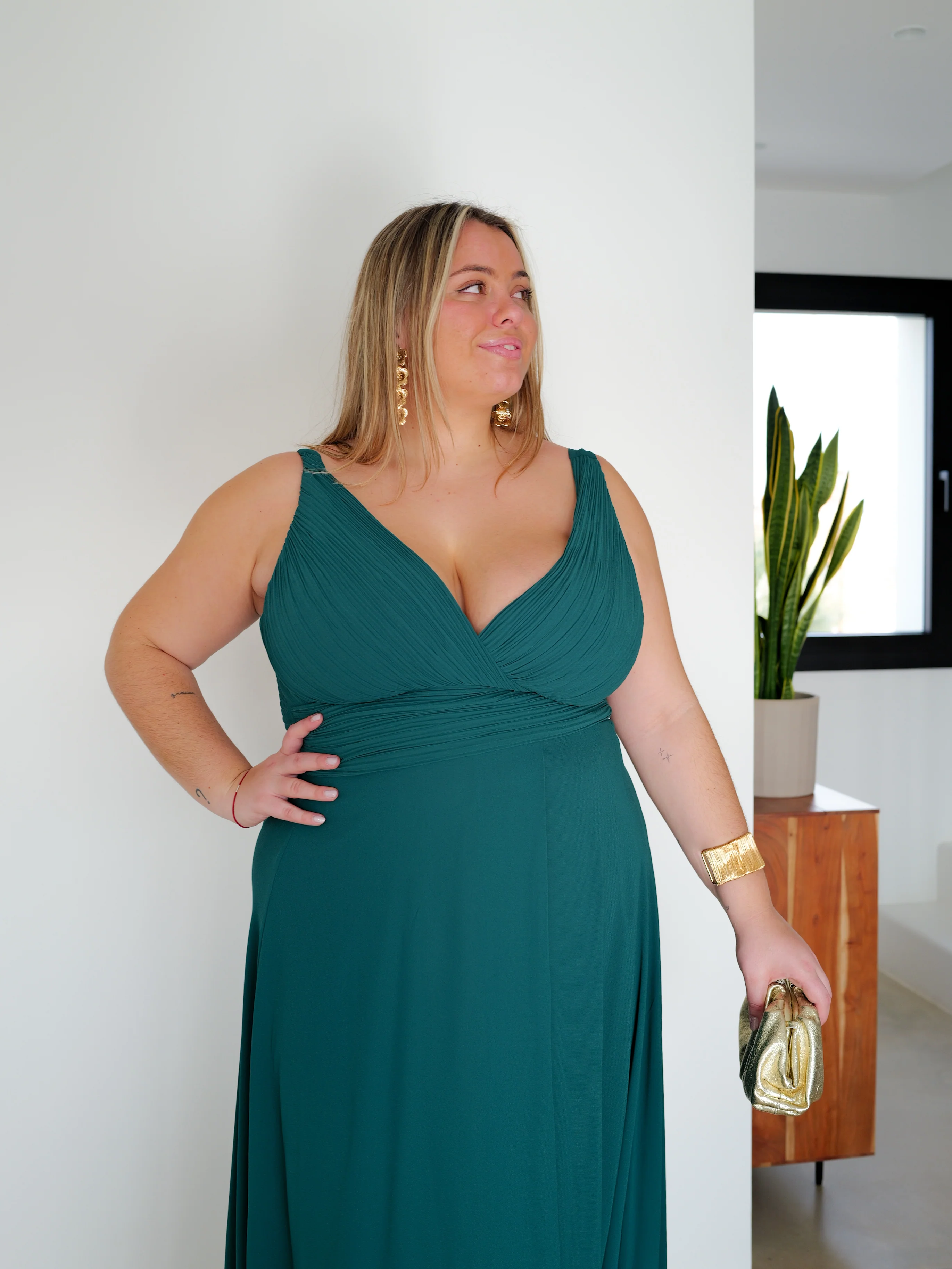 Vestido largo escote pico drapeado botella - Image 4