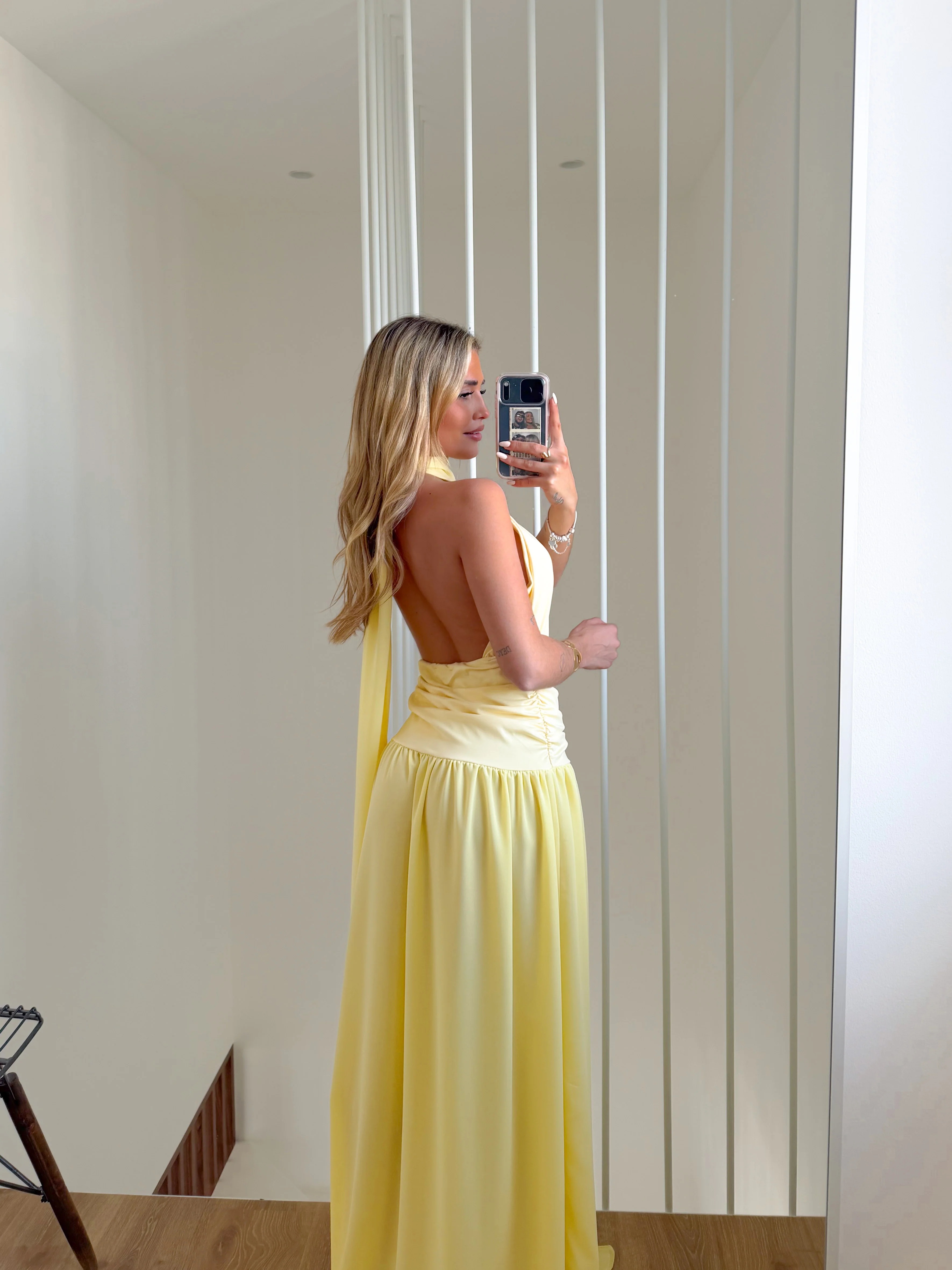 Vestido largo falda georgette amarillo - Image 4