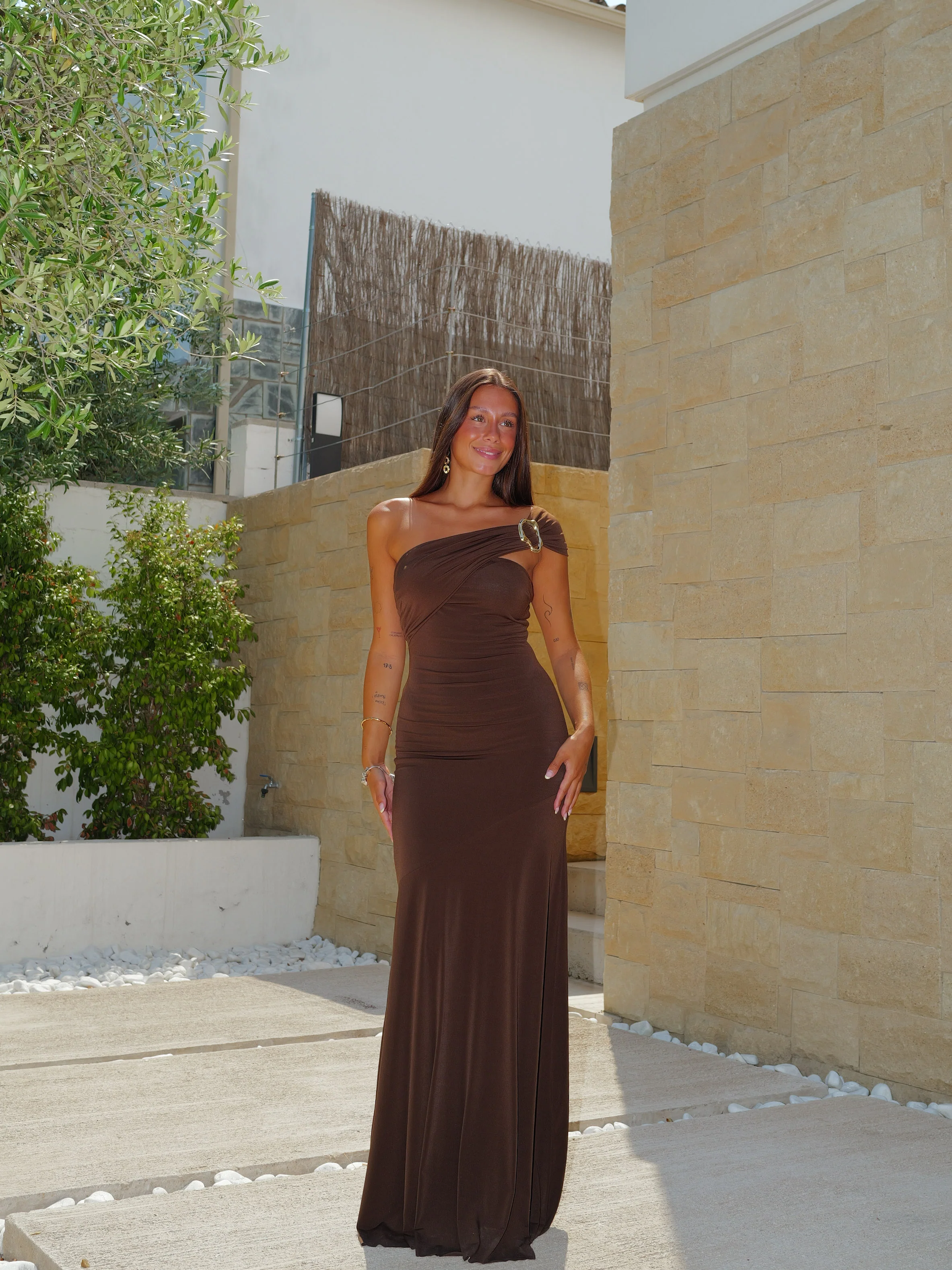 Vestido largo tirante detalle chocolate - Image 2