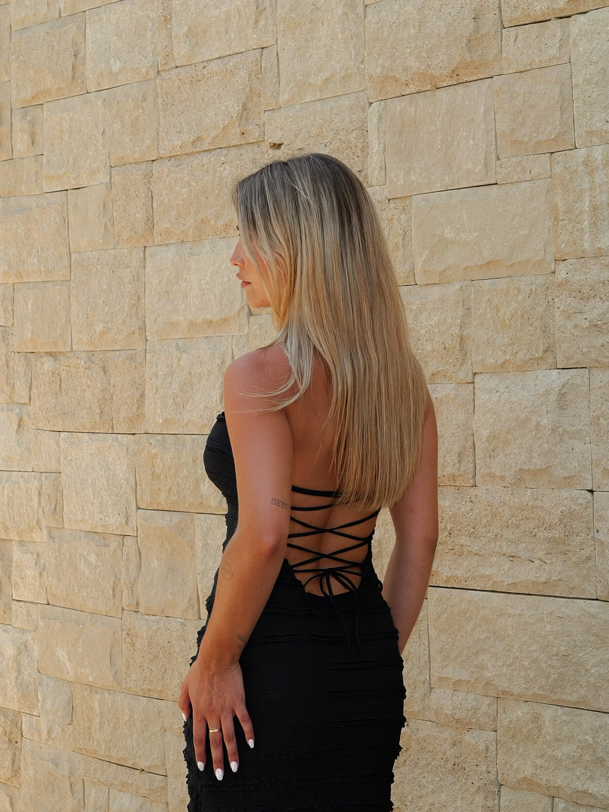 Vestido midi volantes encaje negro - Image 3