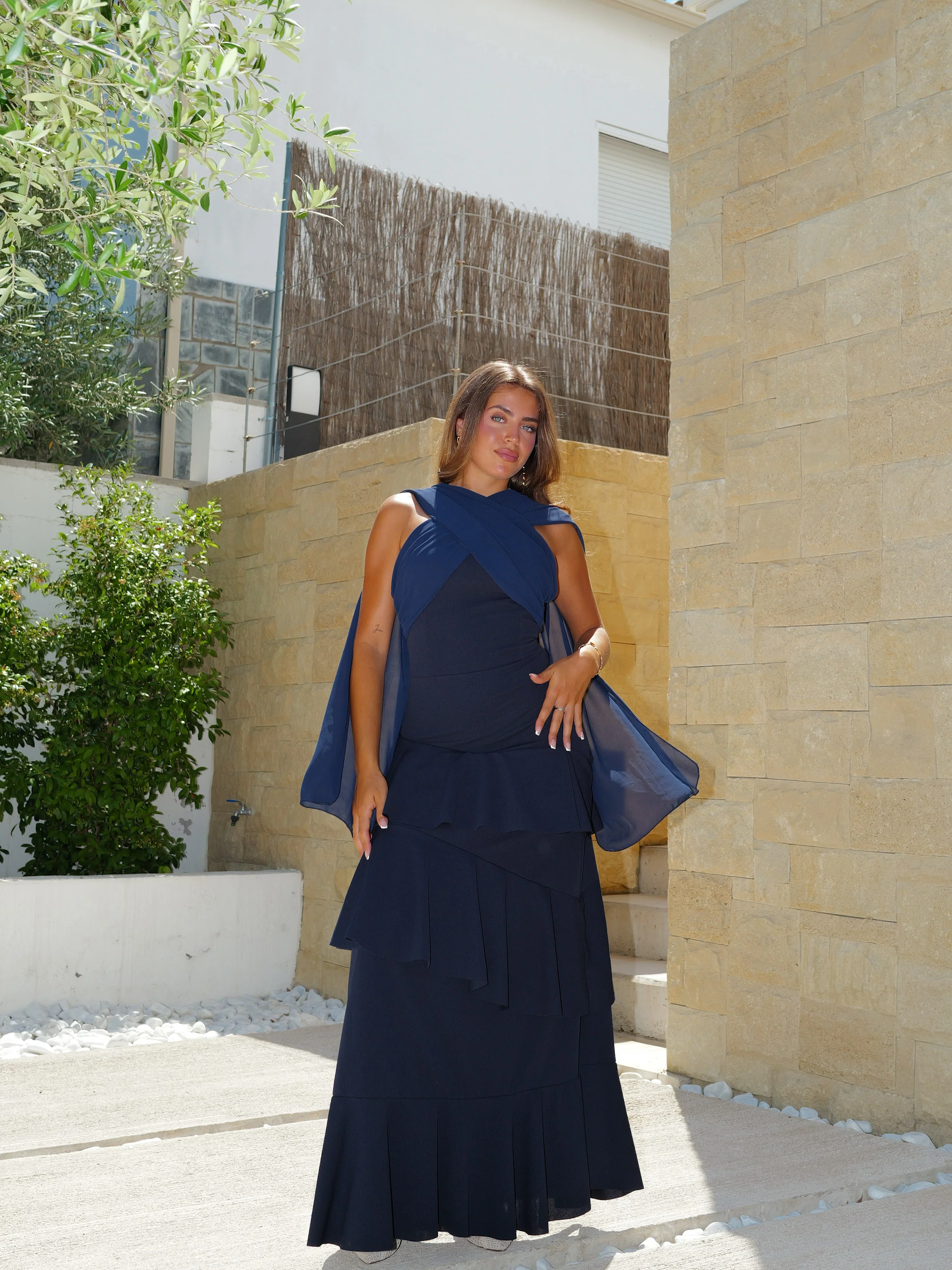 Vestido multi volantes asimétricos marino