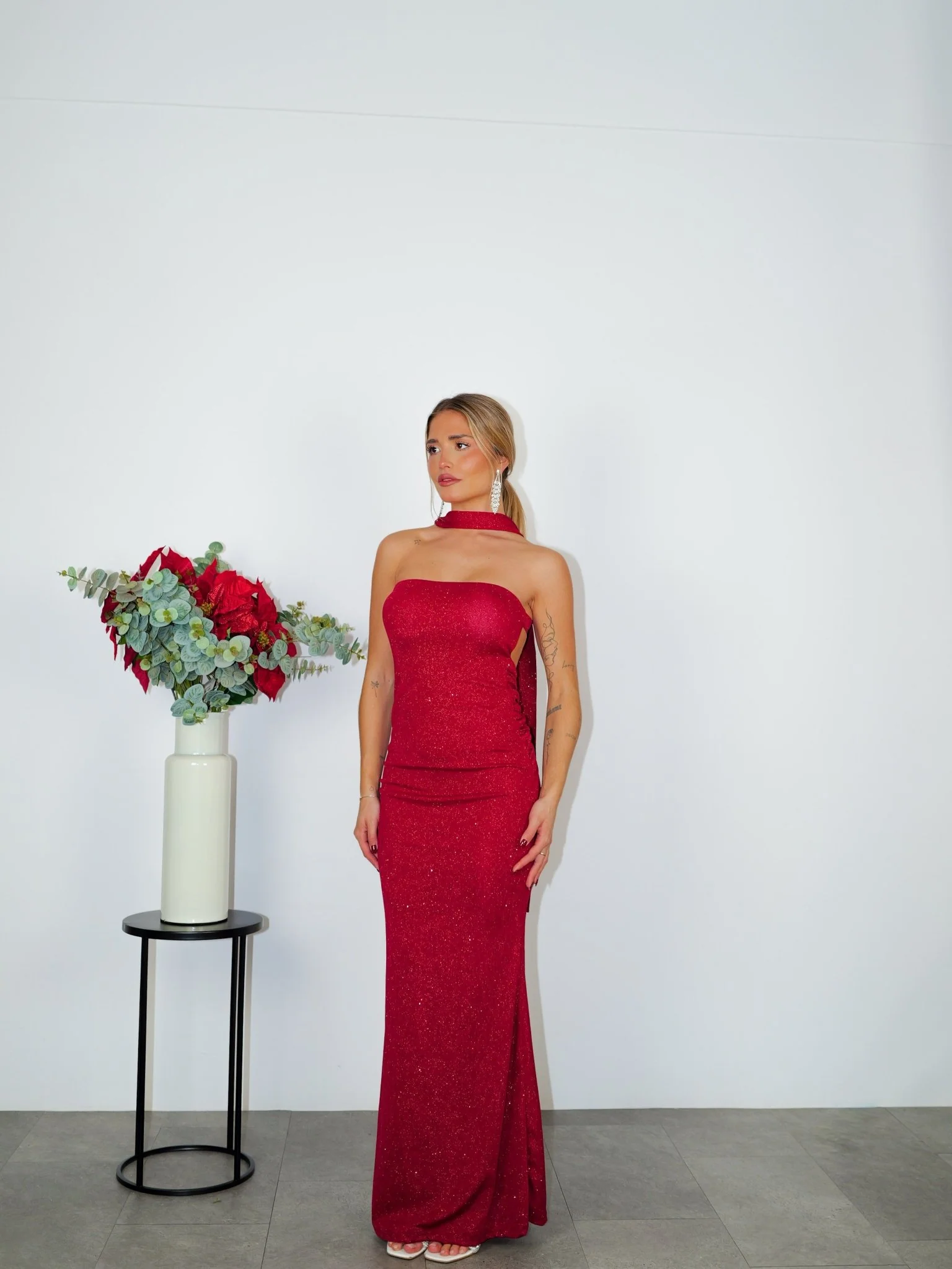Vestido palabra espalda lurex rojo
