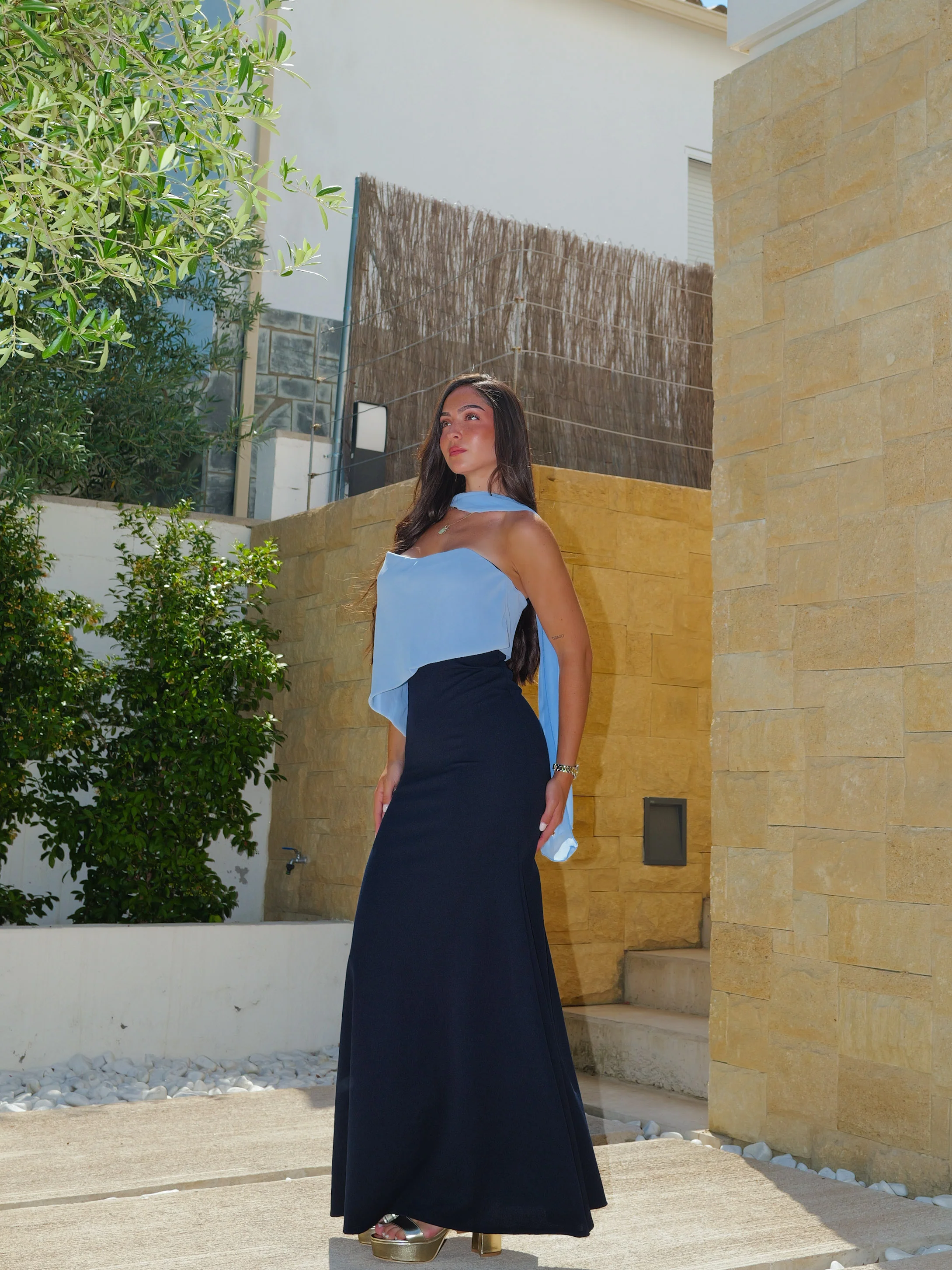 Vestido palabra gasa asim bicolor marino - Image 2