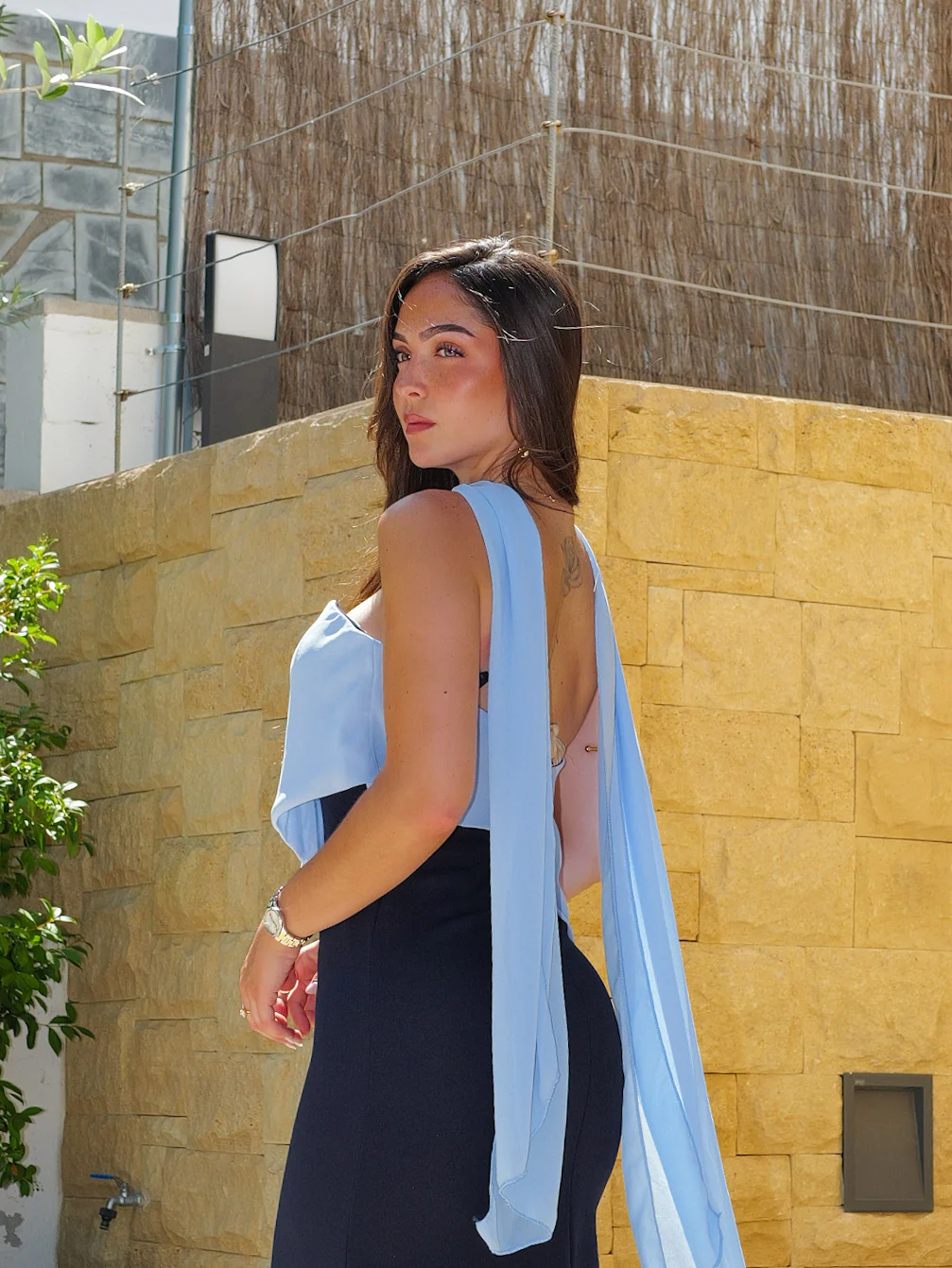 Vestido palabra gasa asim bicolor marino - Image 8