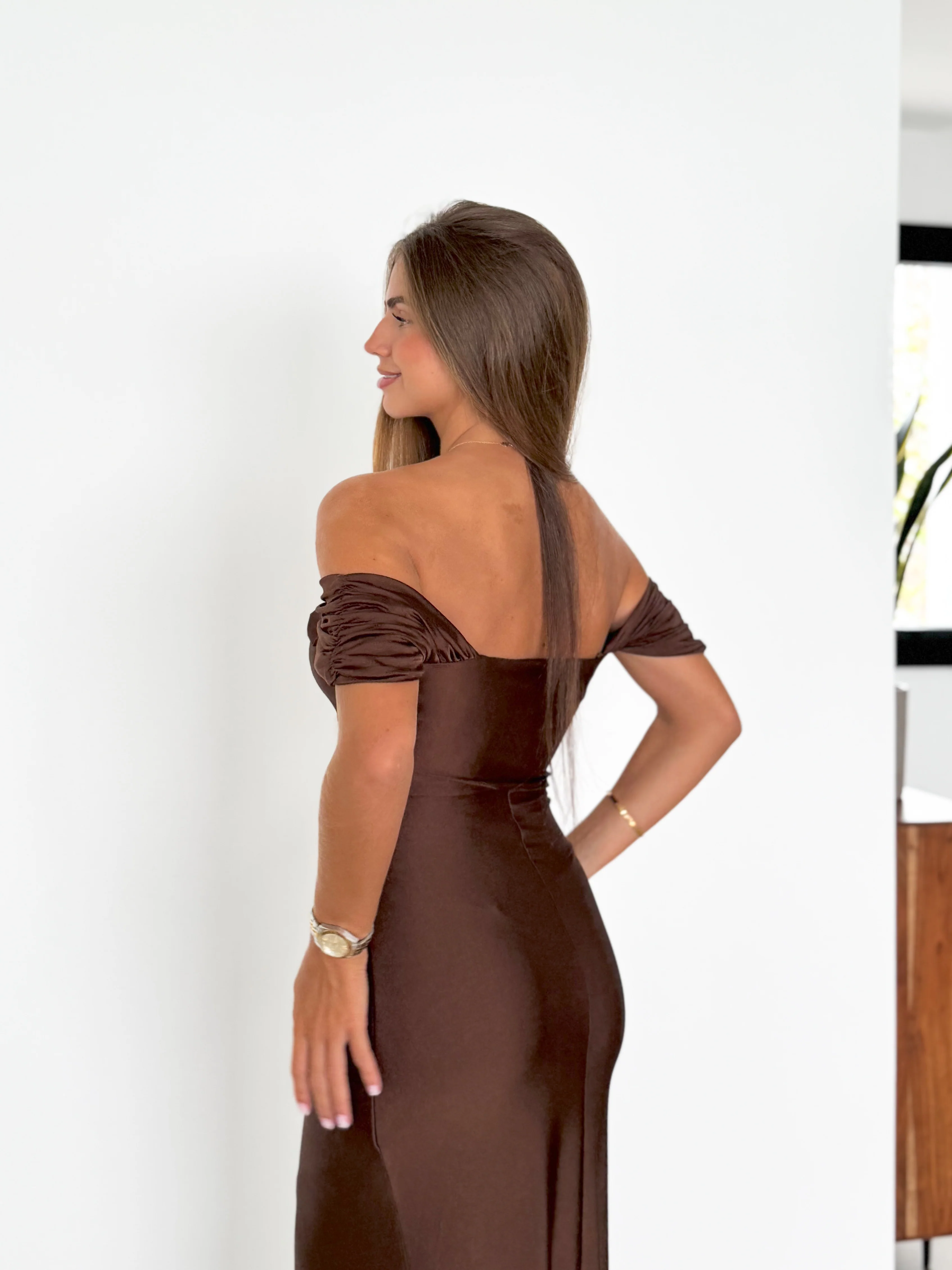Vestido palabra manguito marrón - Image 2