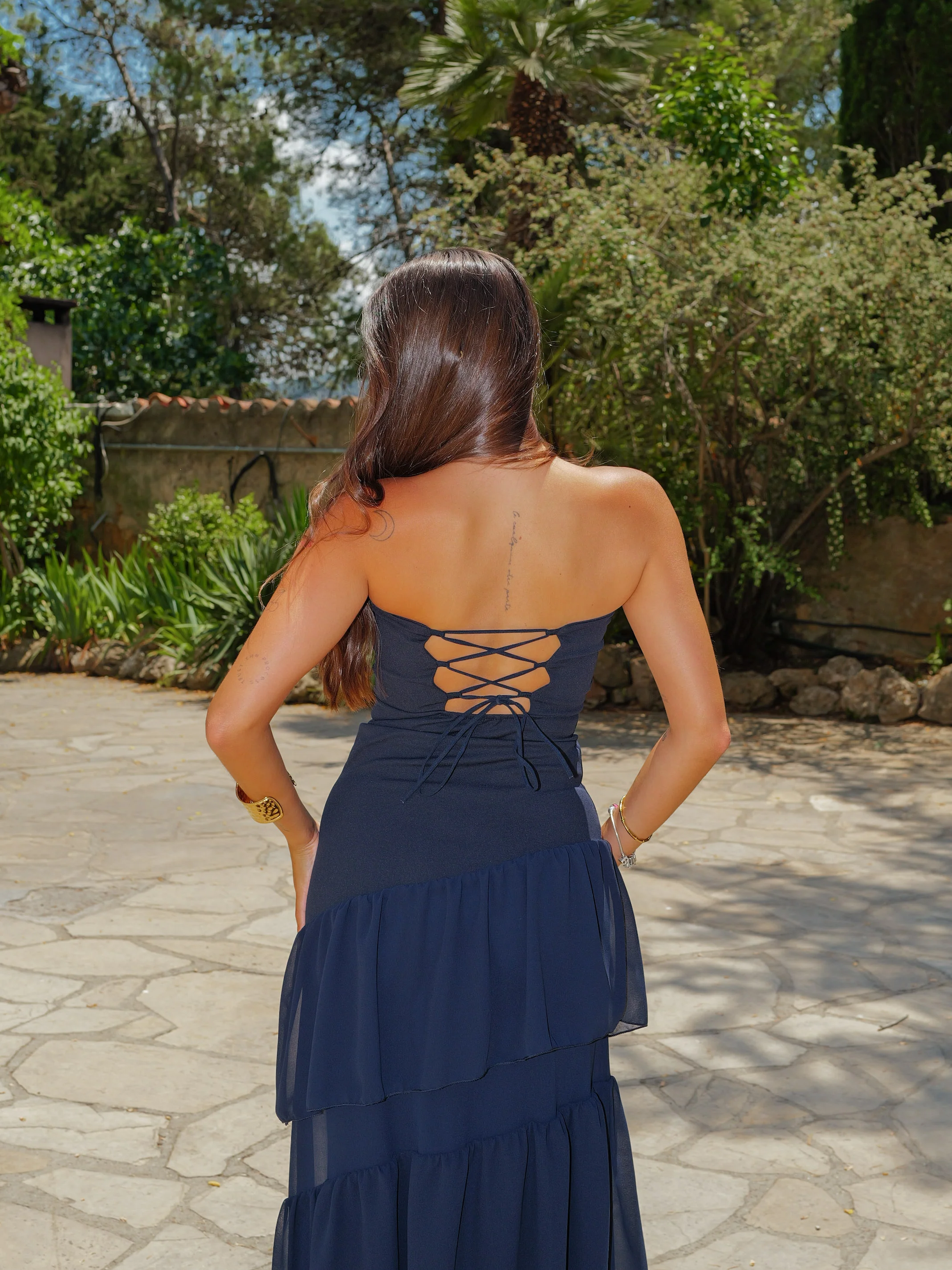 Vestido palabra volantes asimetrico marino - Image 4
