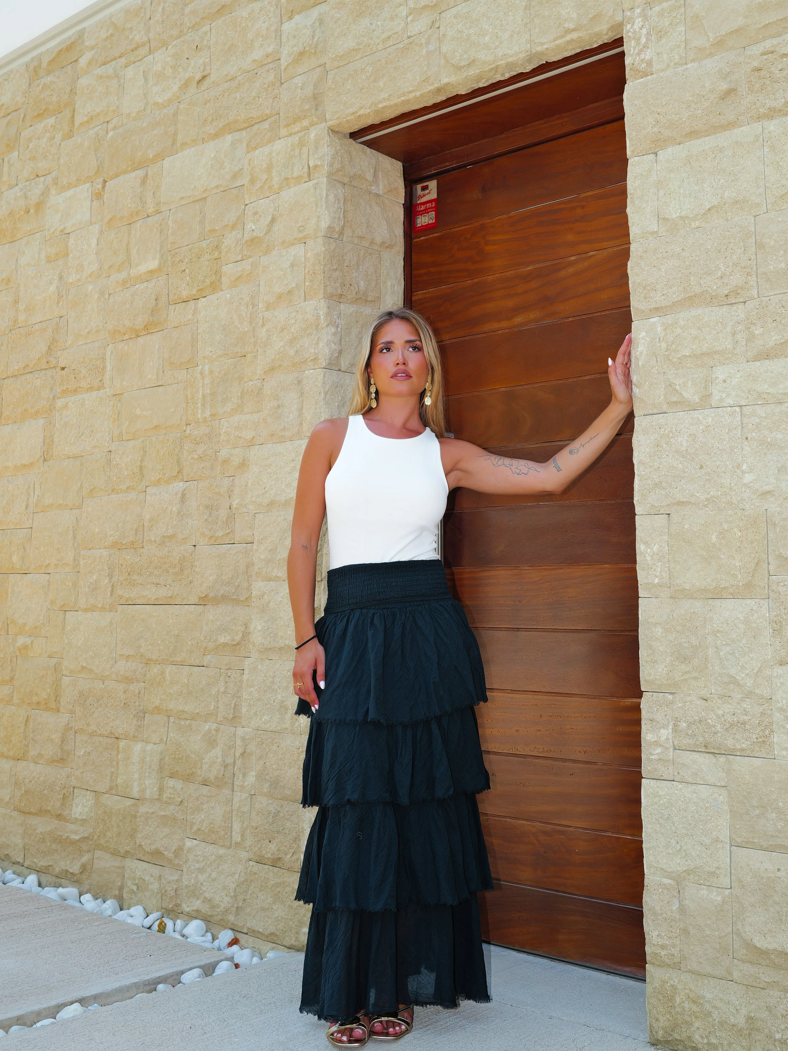 Falda fluida volantes negro - Image 3