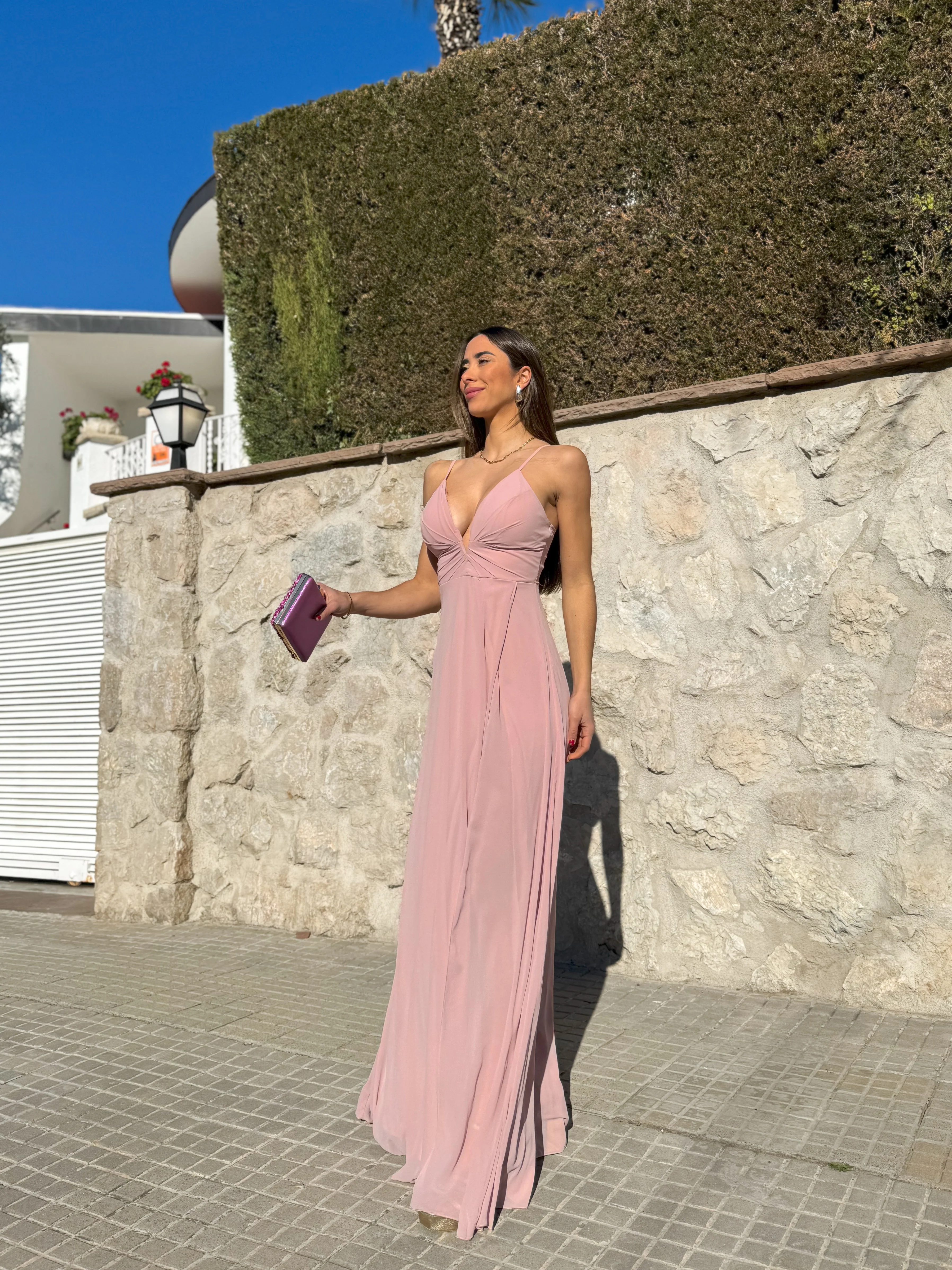 Vestido crepe pico rosado - Image 3