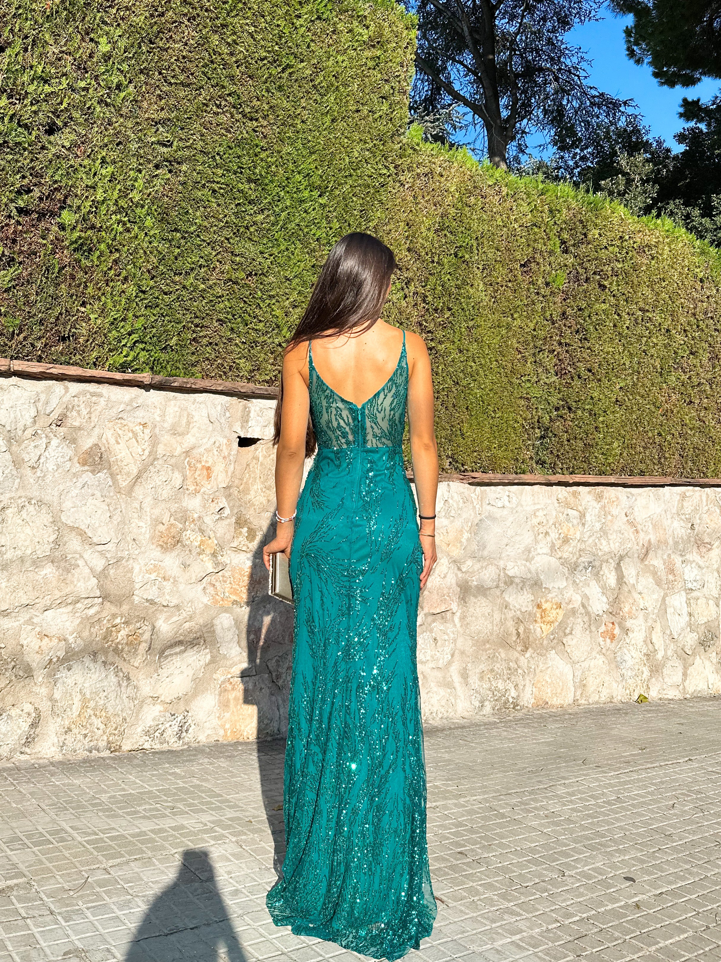Vestido corsé pico pedrería botella - Image 4