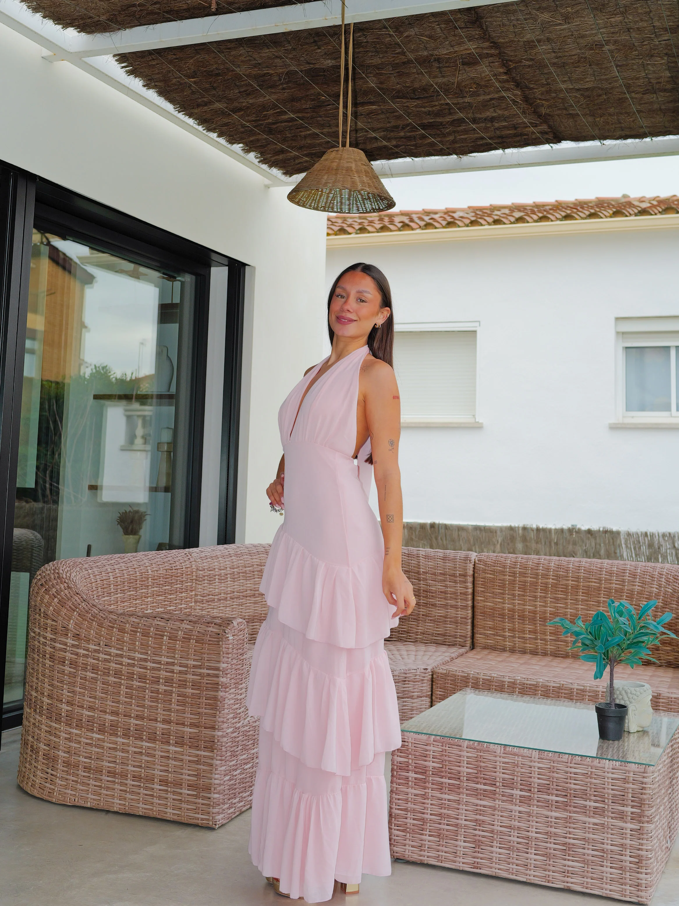 Vestido pico volantes rosa - Image 6