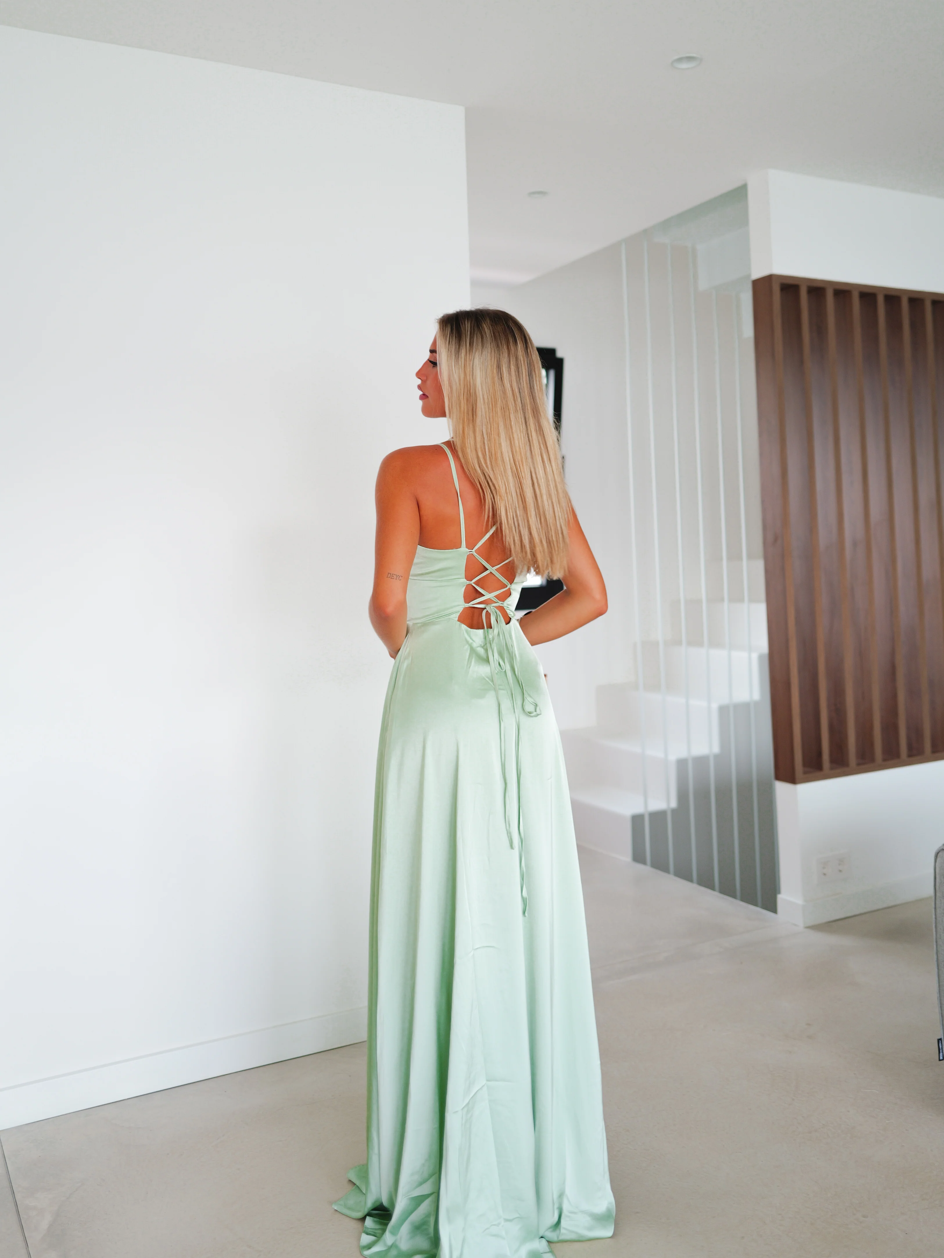 Vestido raso entrelazado menta - Image 6