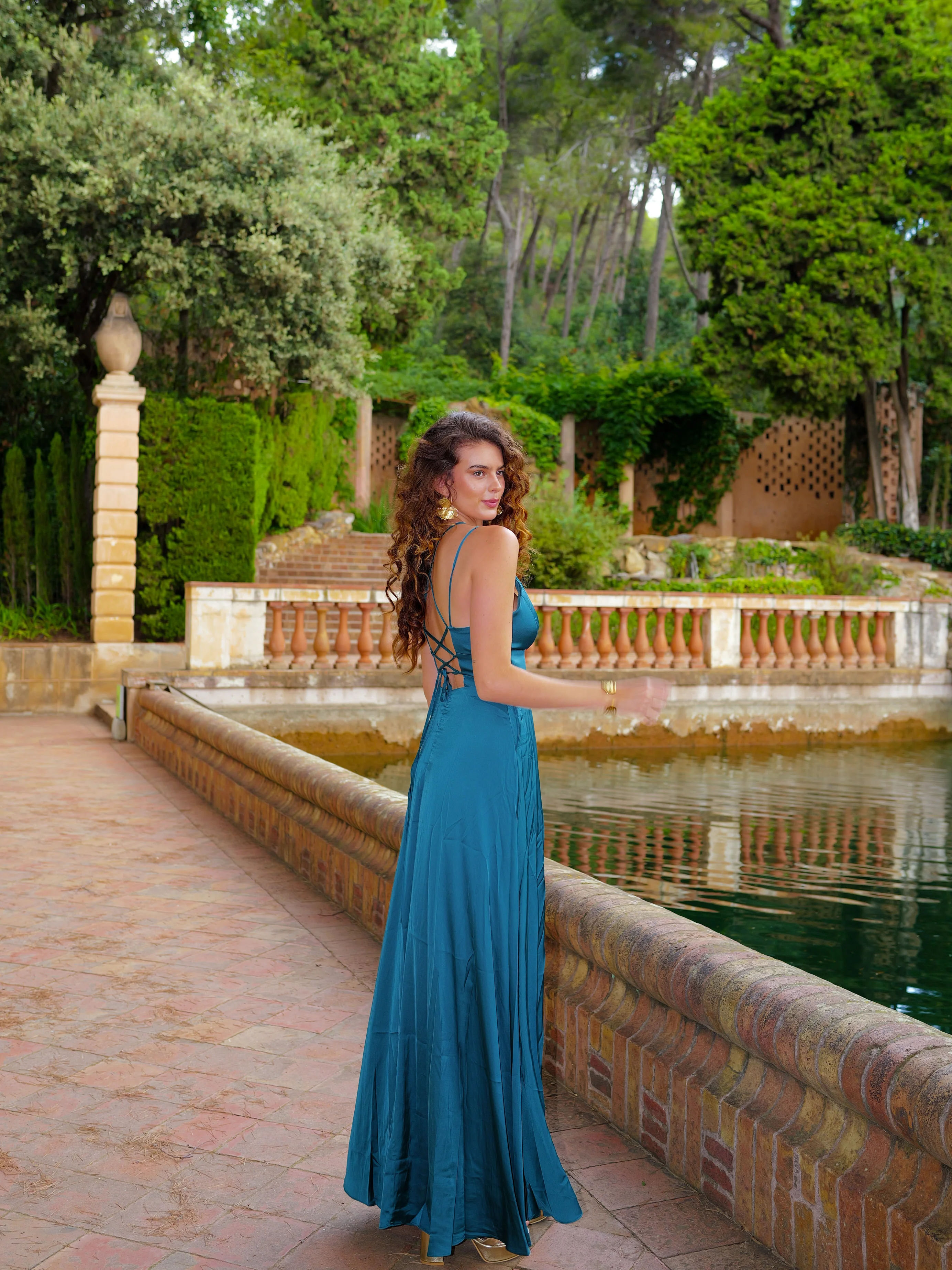 Vestido raso entrelazado petroleo - Image 9