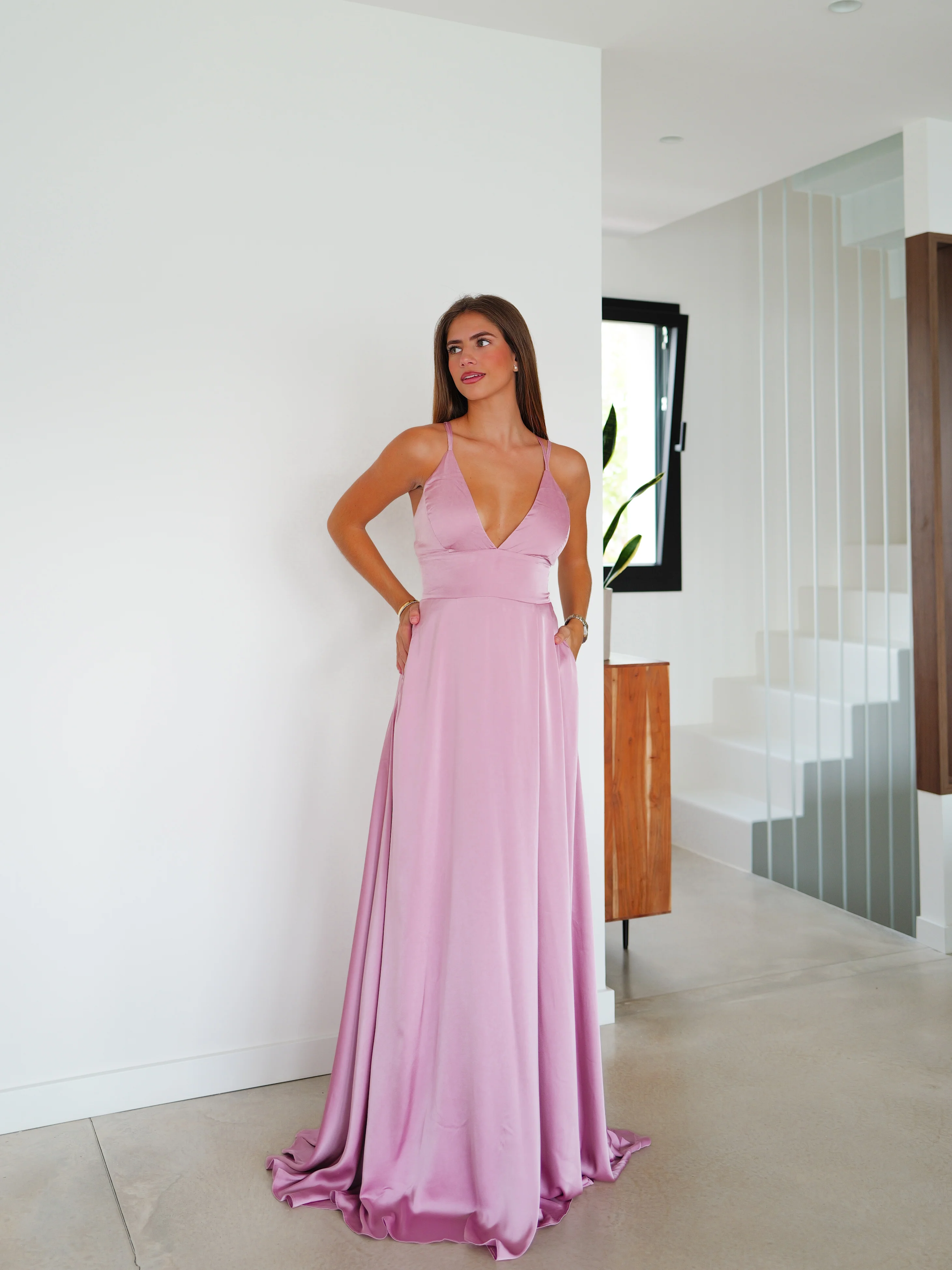 Vestido raso entrelazado rosa - Image 4