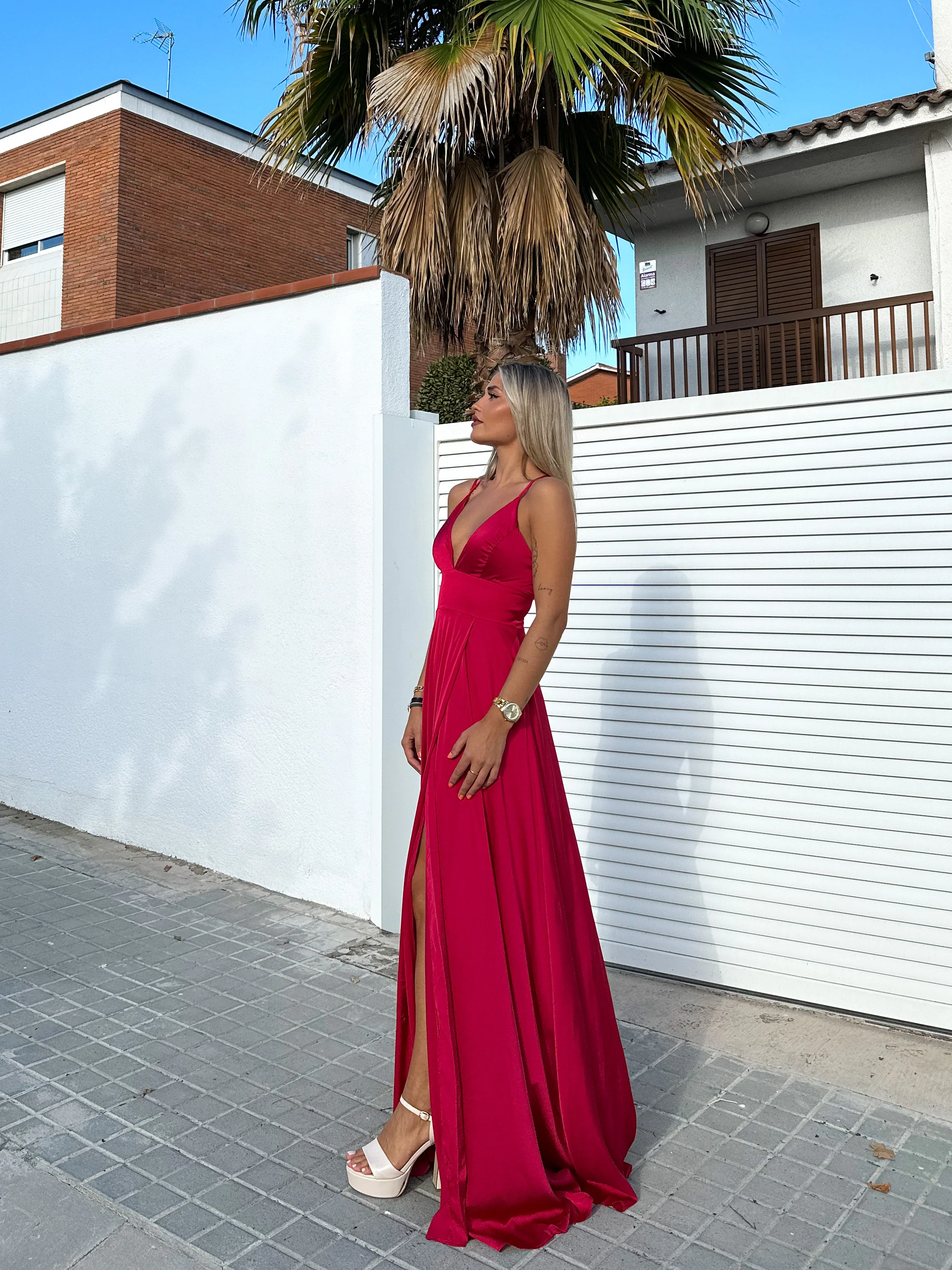 Vestido raso entrelazado vino - Image 6