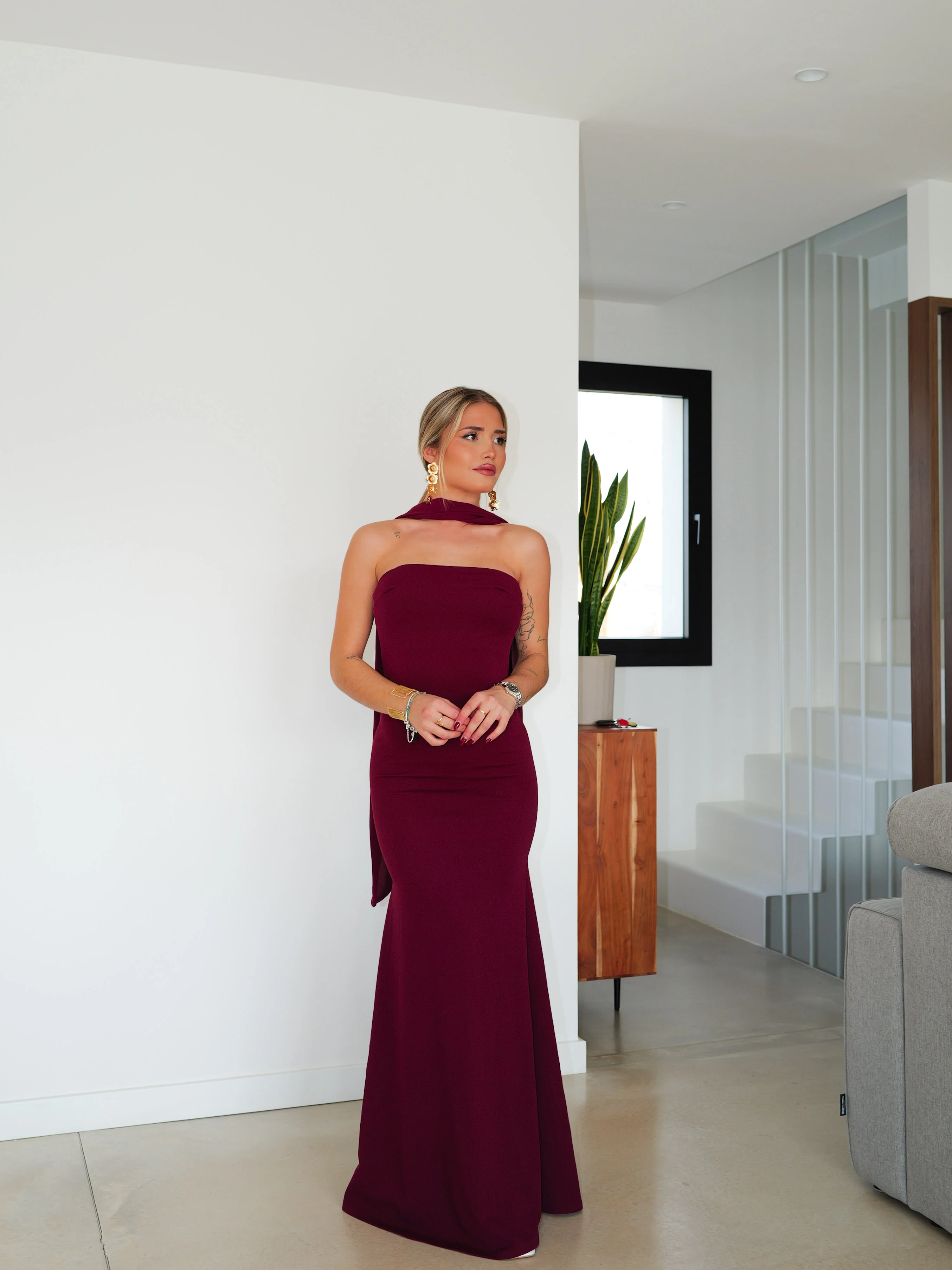 Vestido sirena choker tulle burdeos - Image 2