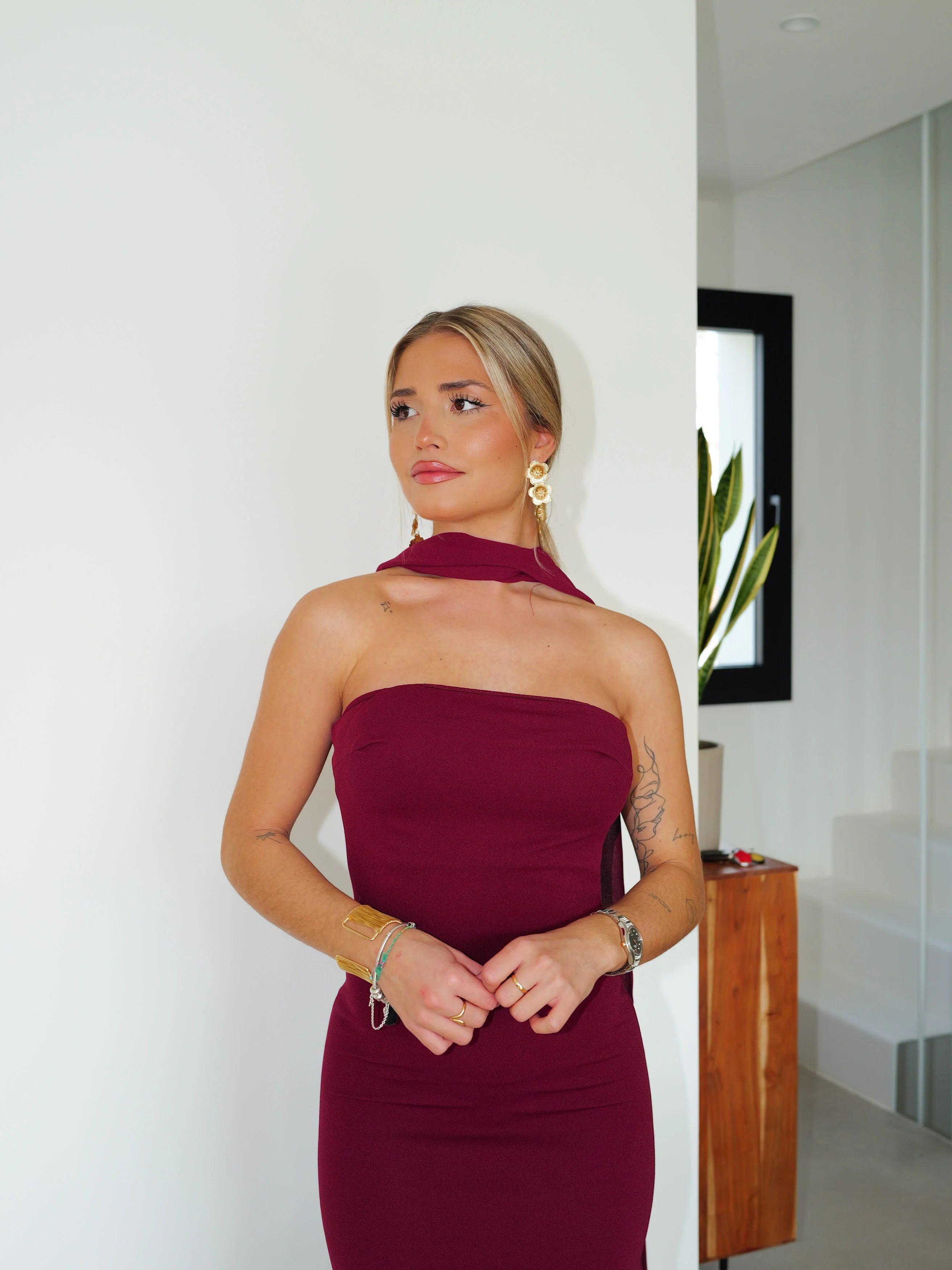 Vestido sirena choker tulle burdeos - Image 4