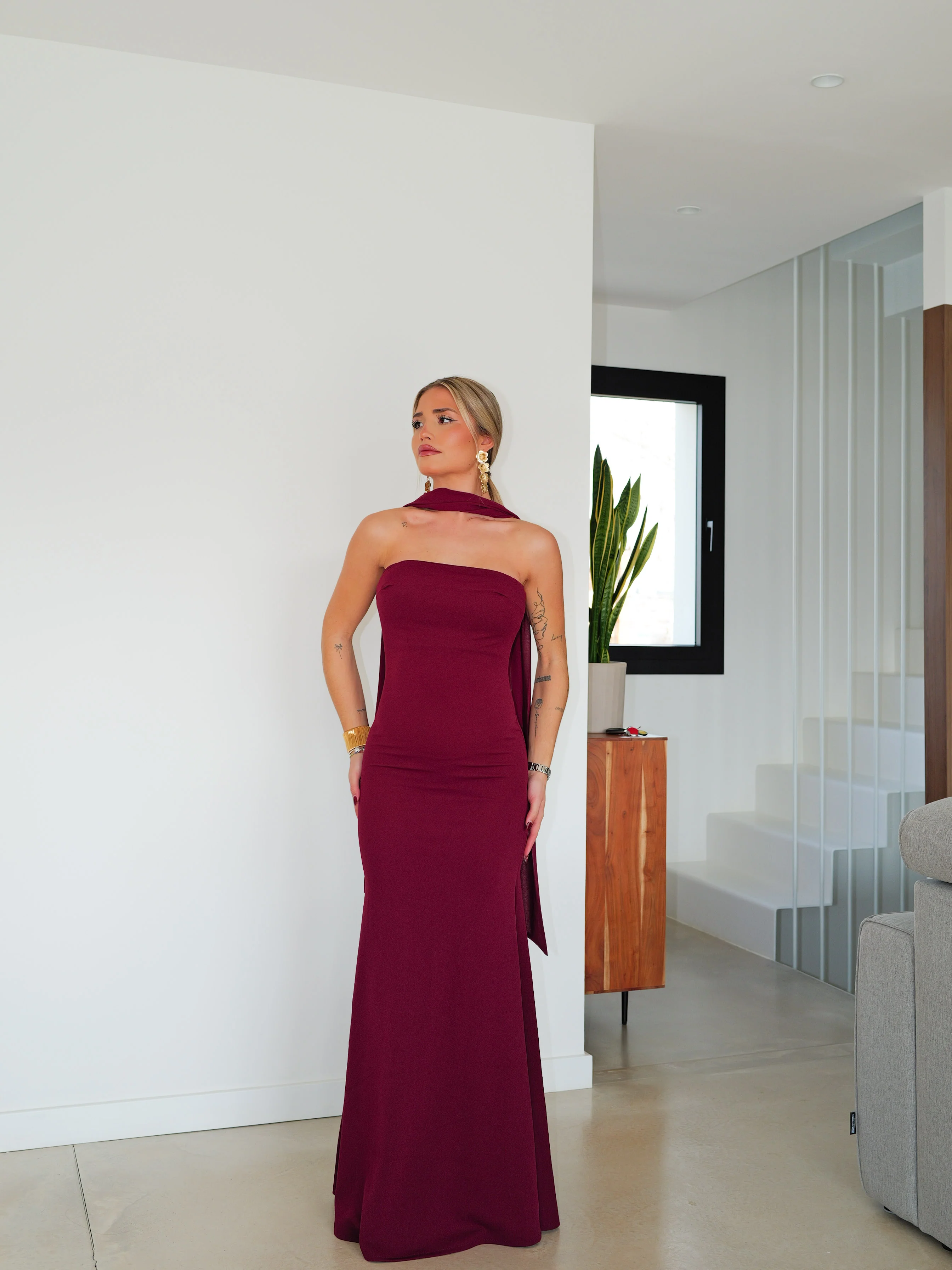 Vestido sirena choker tulle burdeos - Image 5