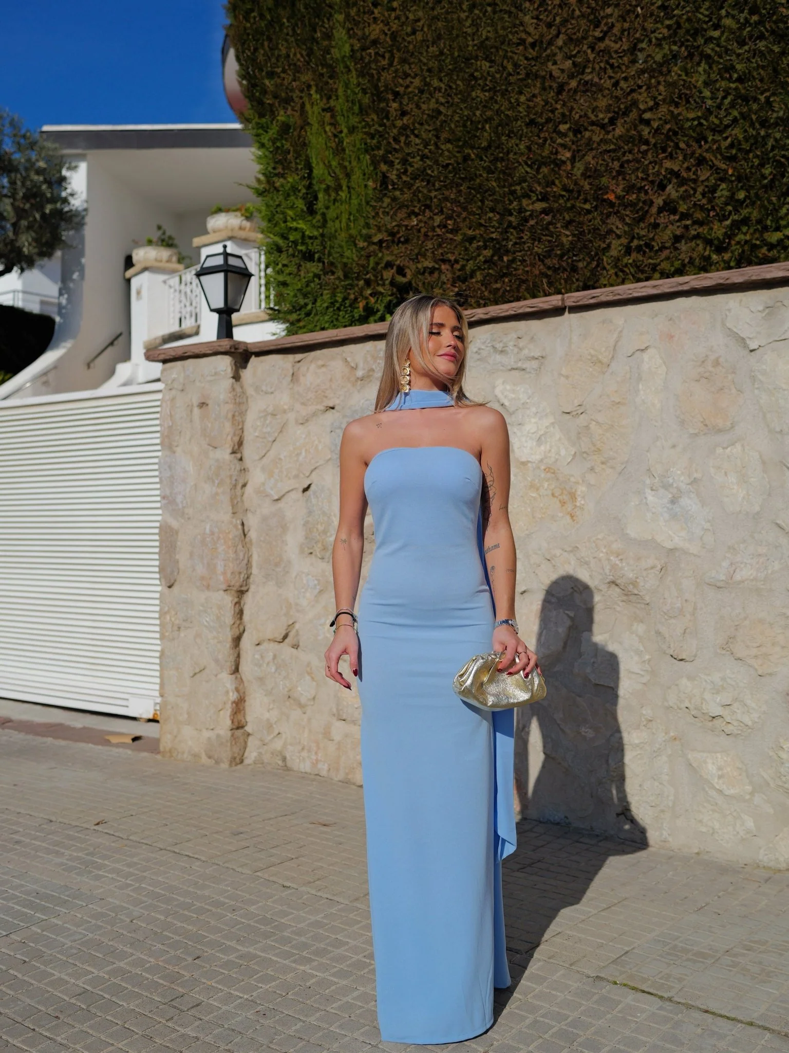 Vestido sirena choker tulle celeste - Image 5