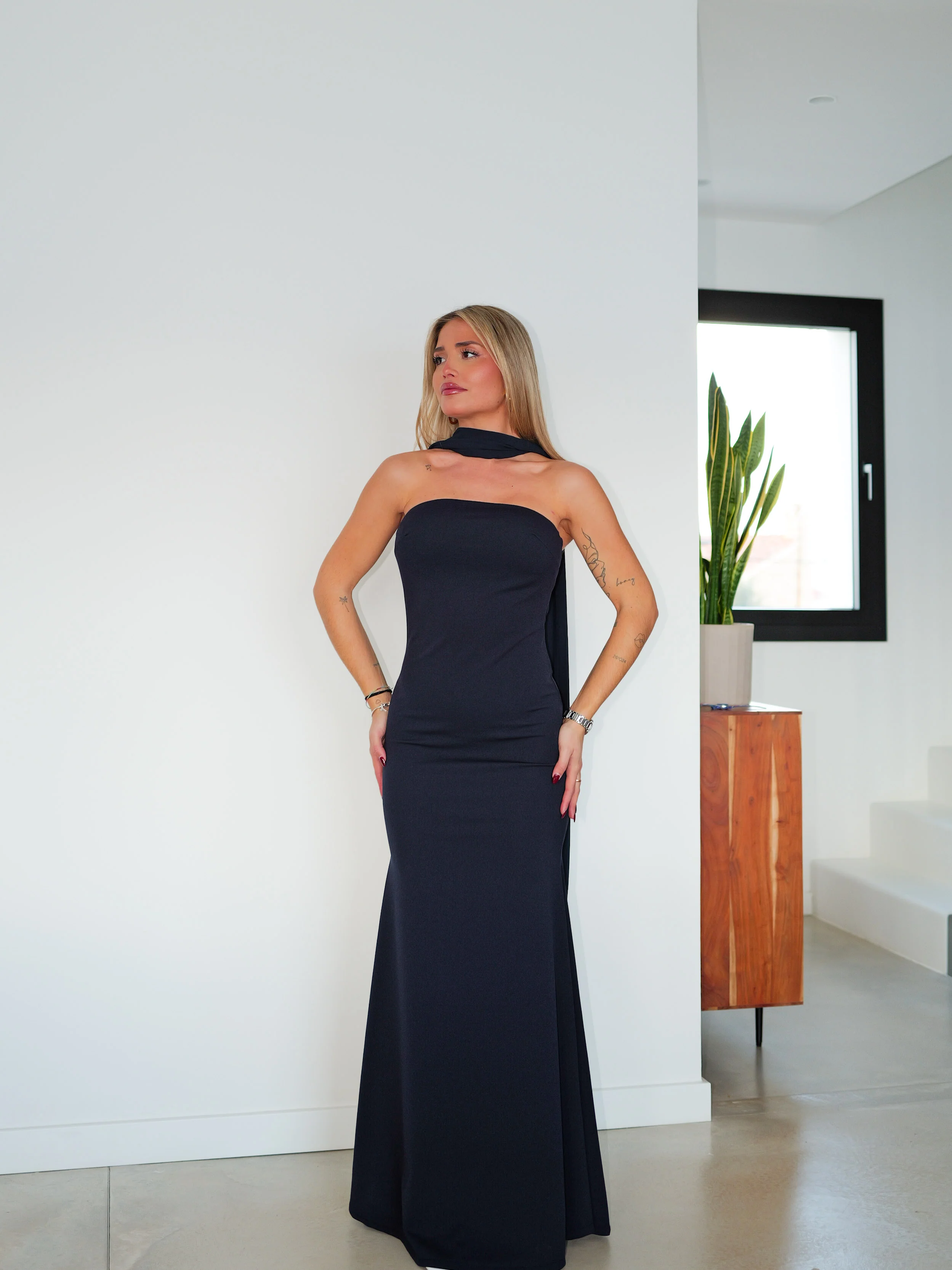 Vestido sirena choker tulle marino - Image 4