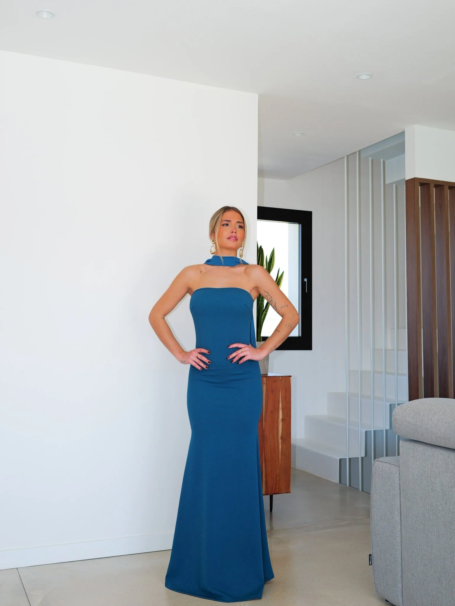 Vestido sirena choker tulle petróleo - Image 4