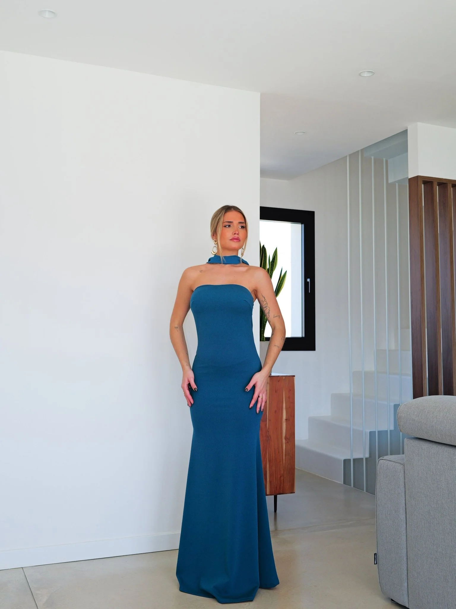Vestido sirena choker tulle petróleo - Image 5