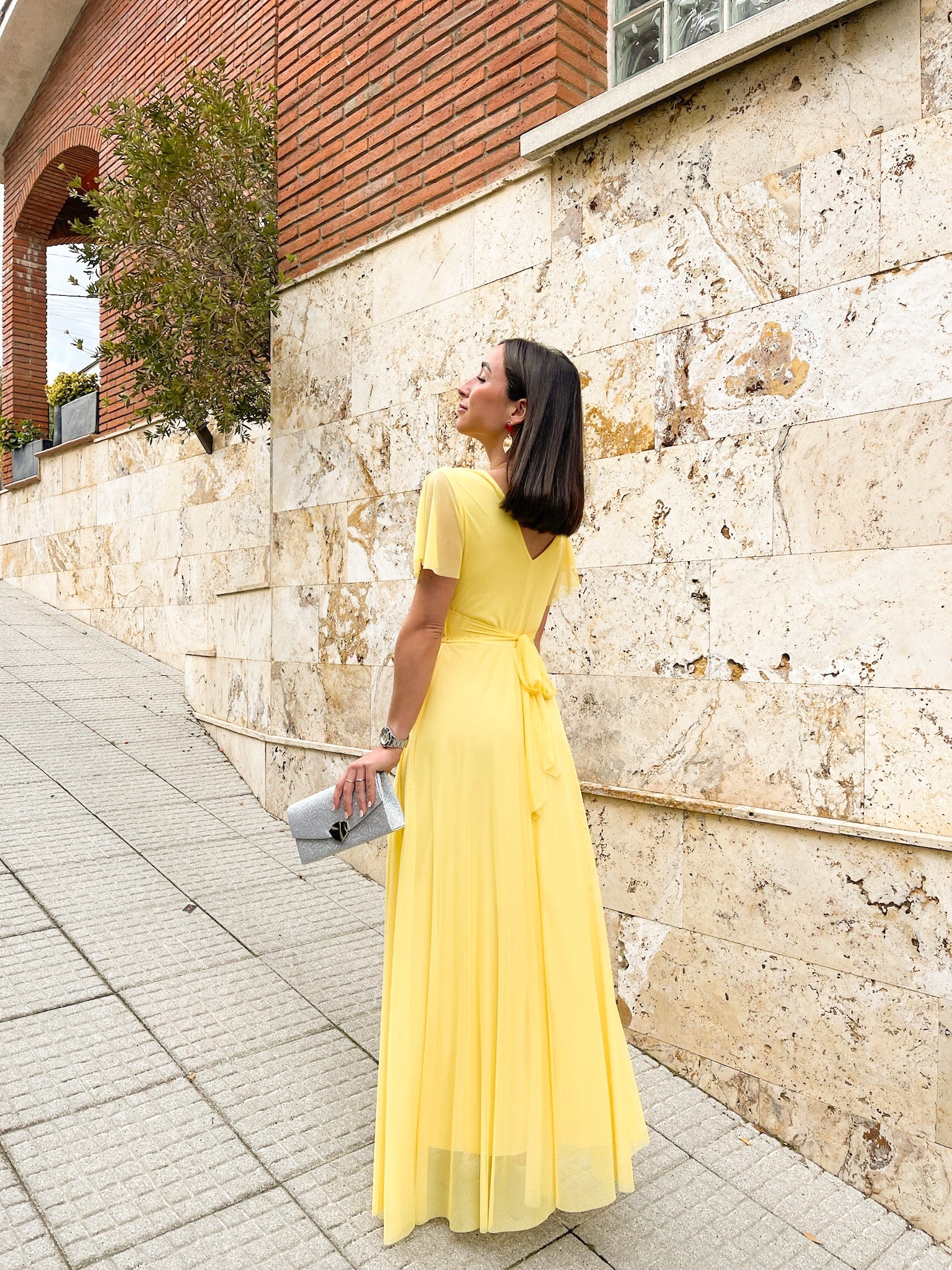Vestido tulle manga amarillo - Image 3