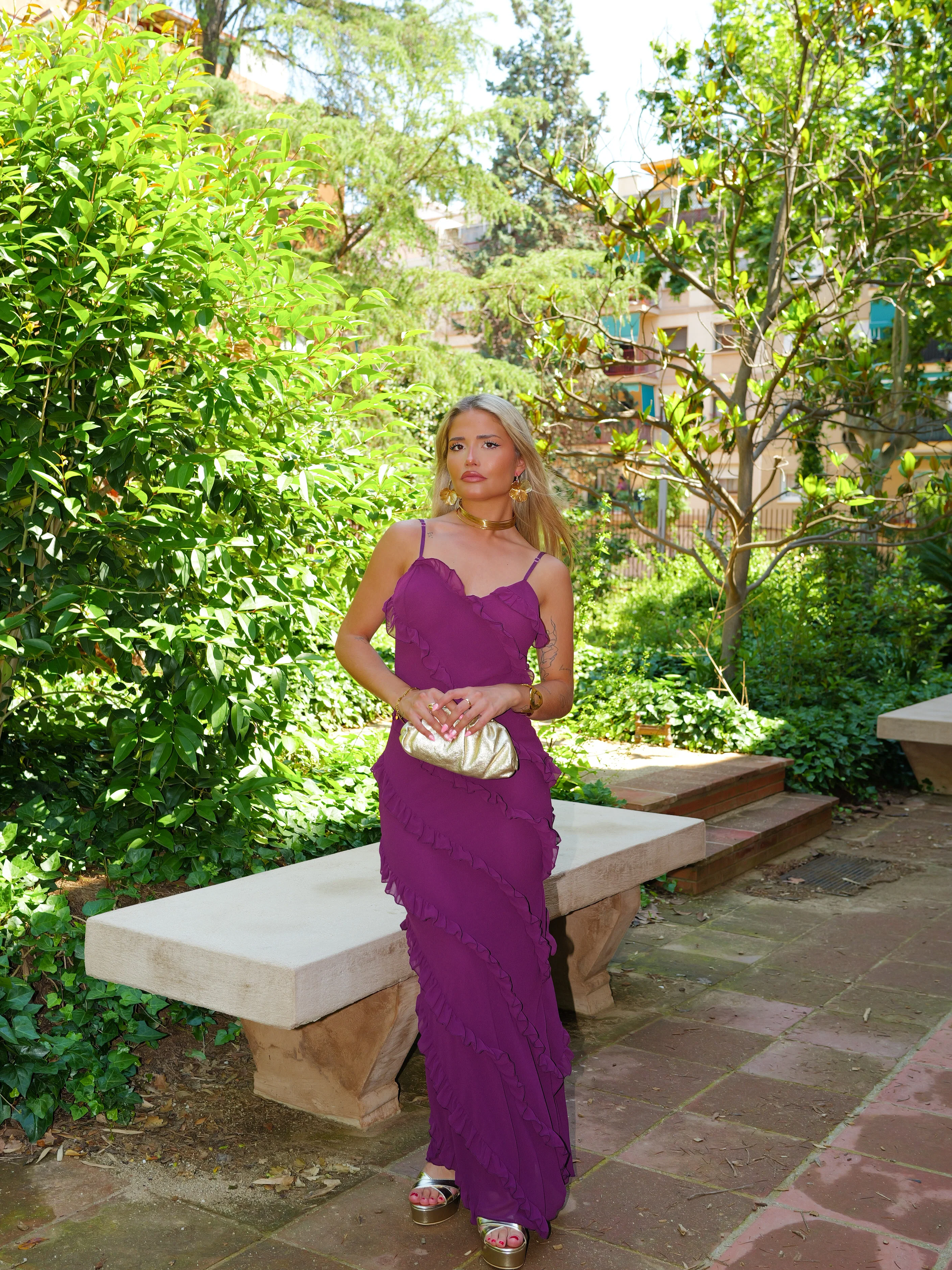 Vestido volantes crepe berenjena - Image 4
