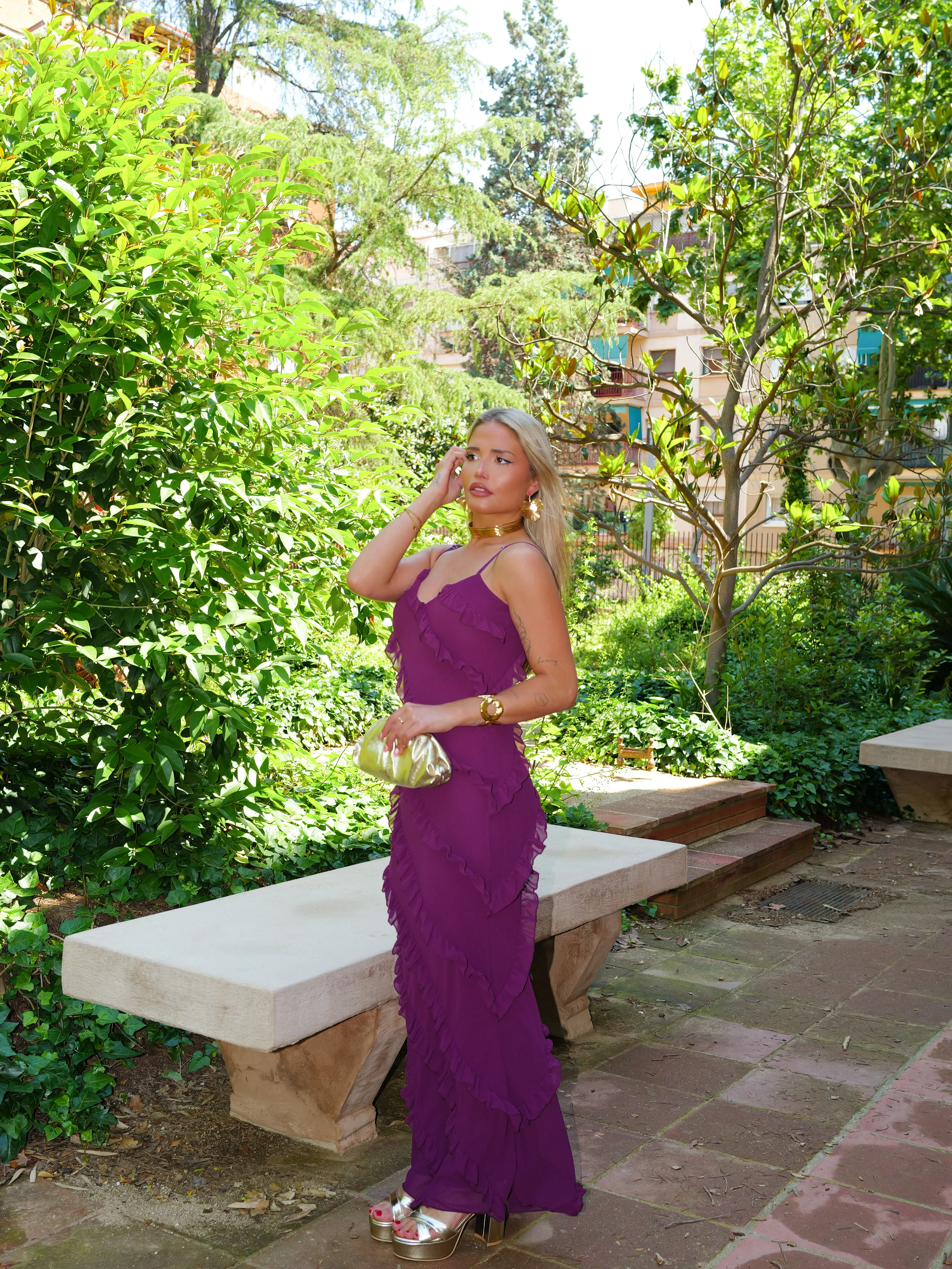 Vestido volantes crepe berenjena - Image 6