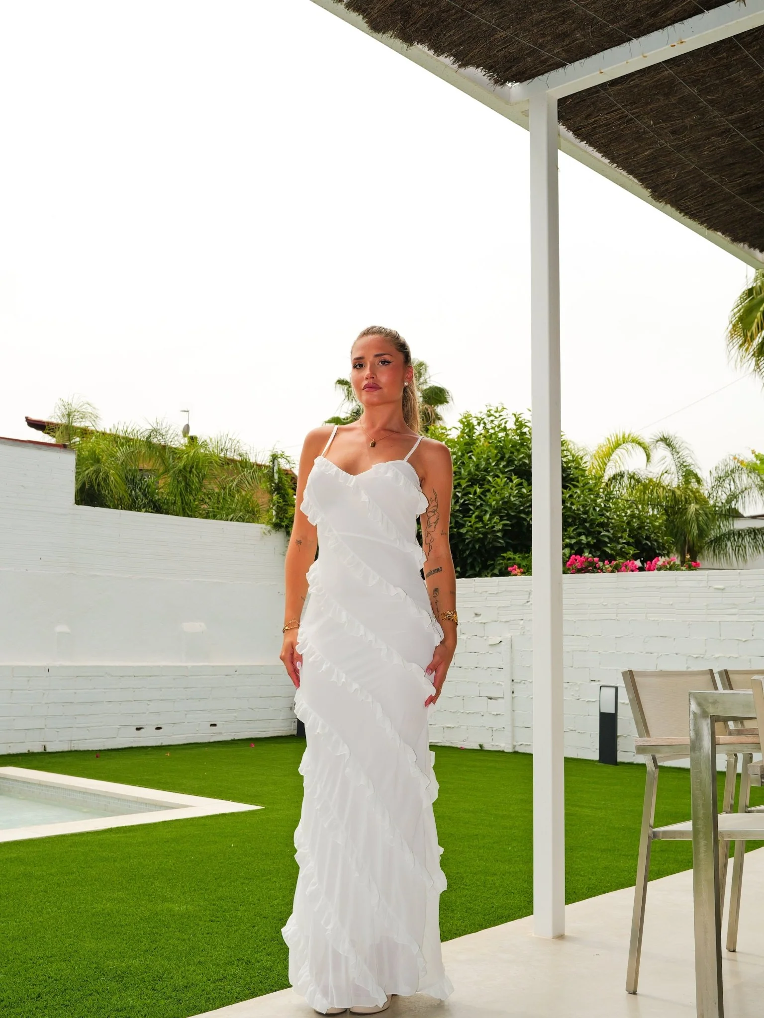 Vestido volantes crepe blanco - Image 3