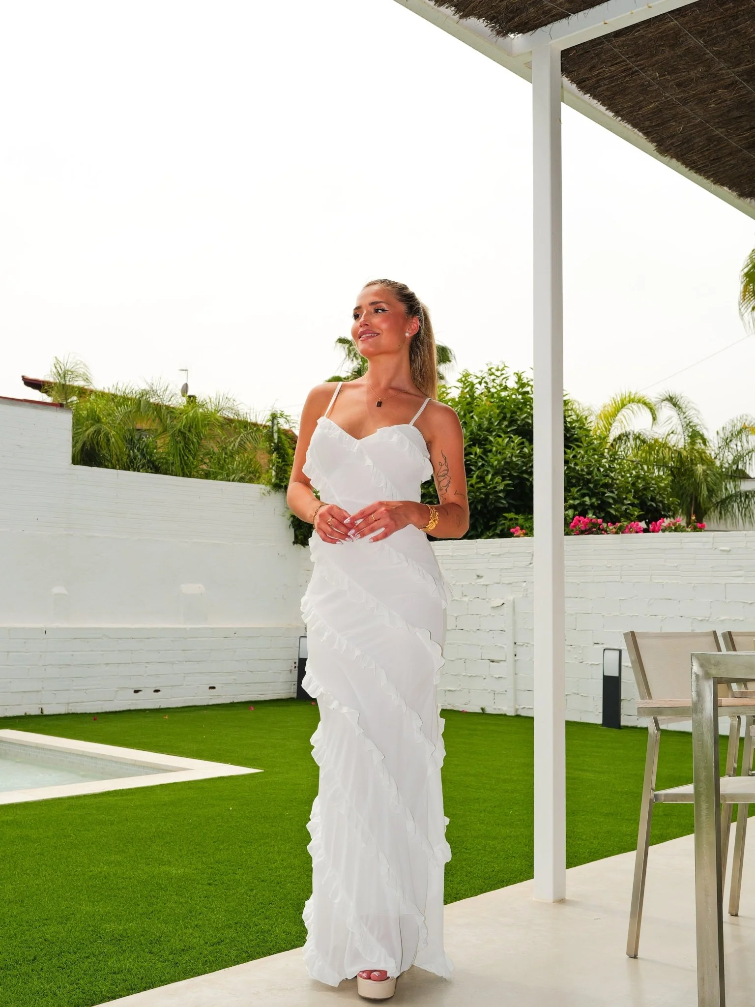 Vestido volantes crepe blanco - Image 4
