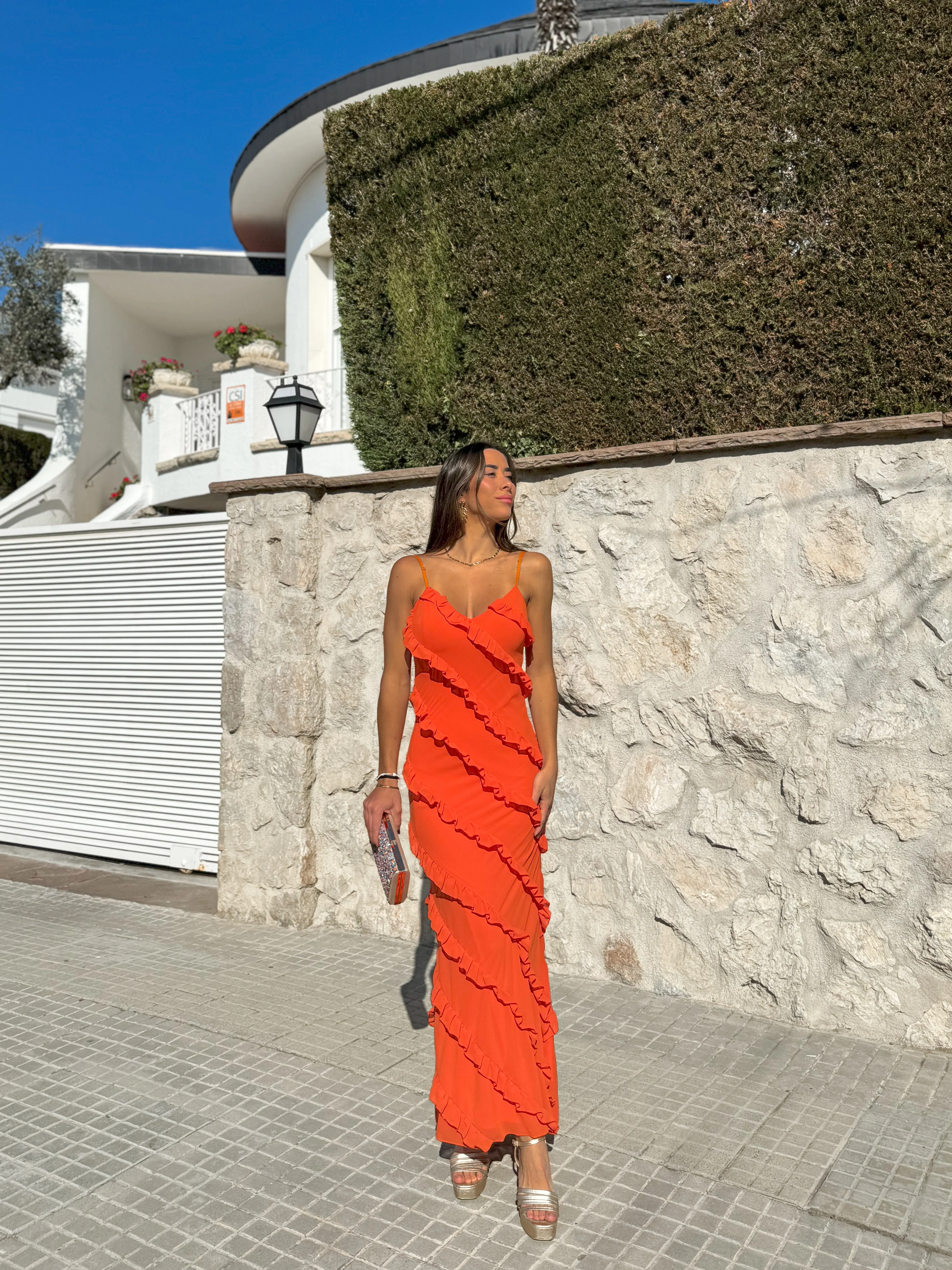 Vestido volantes crepe naranja - Image 7