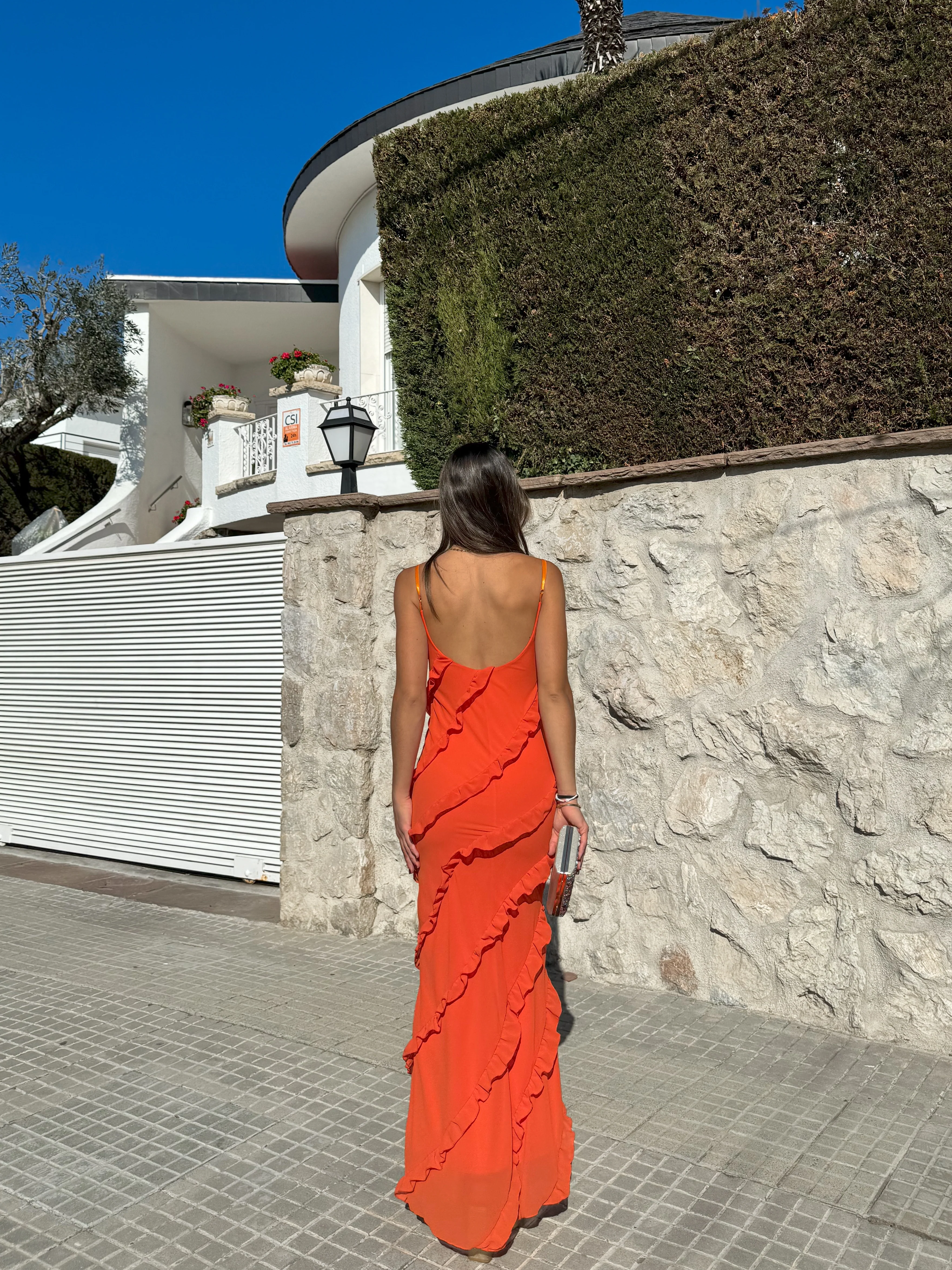 Vestido volantes crepe naranja - Image 8