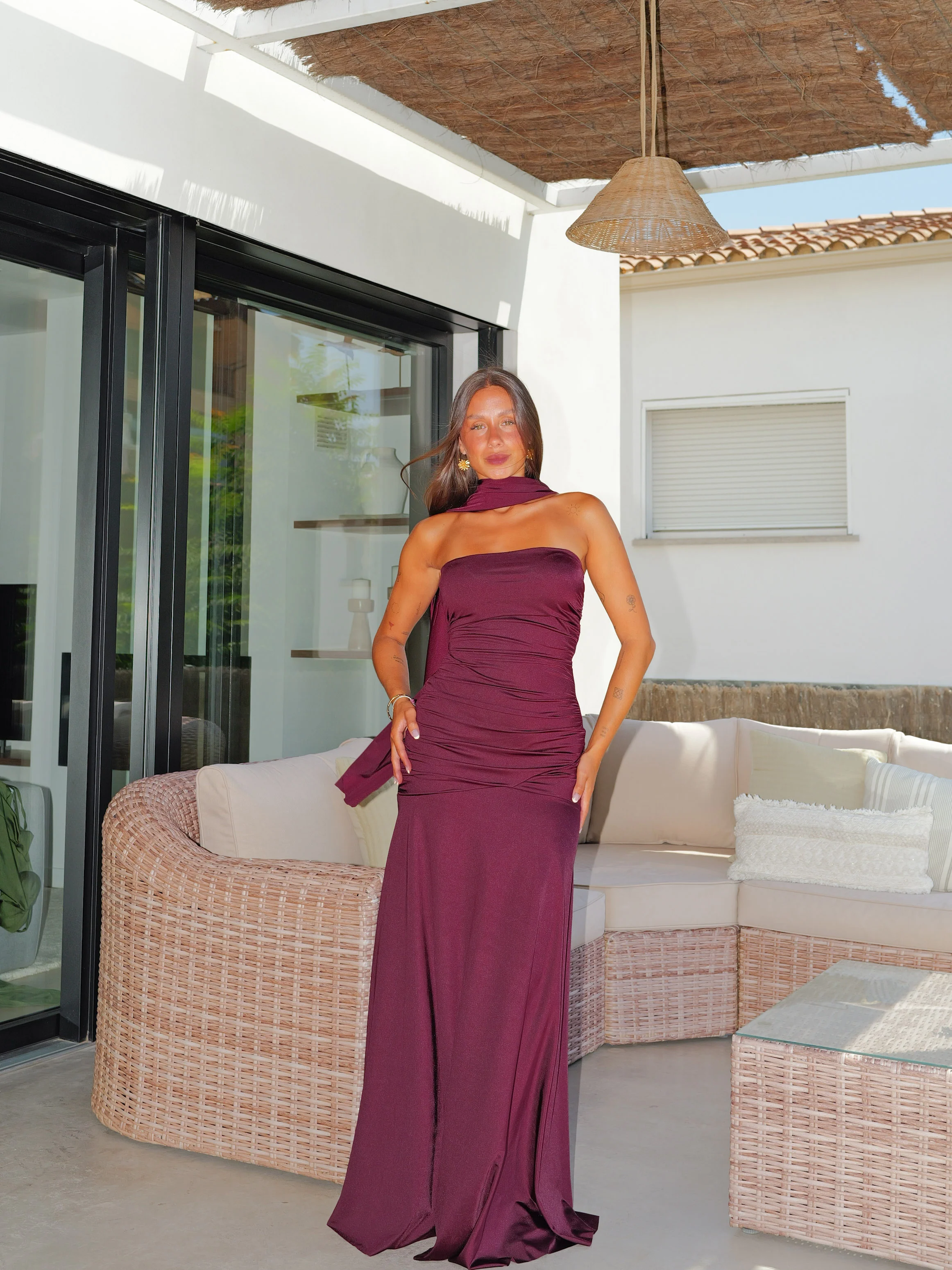 Vestido vuelo entrelazado burdeos - Image 2