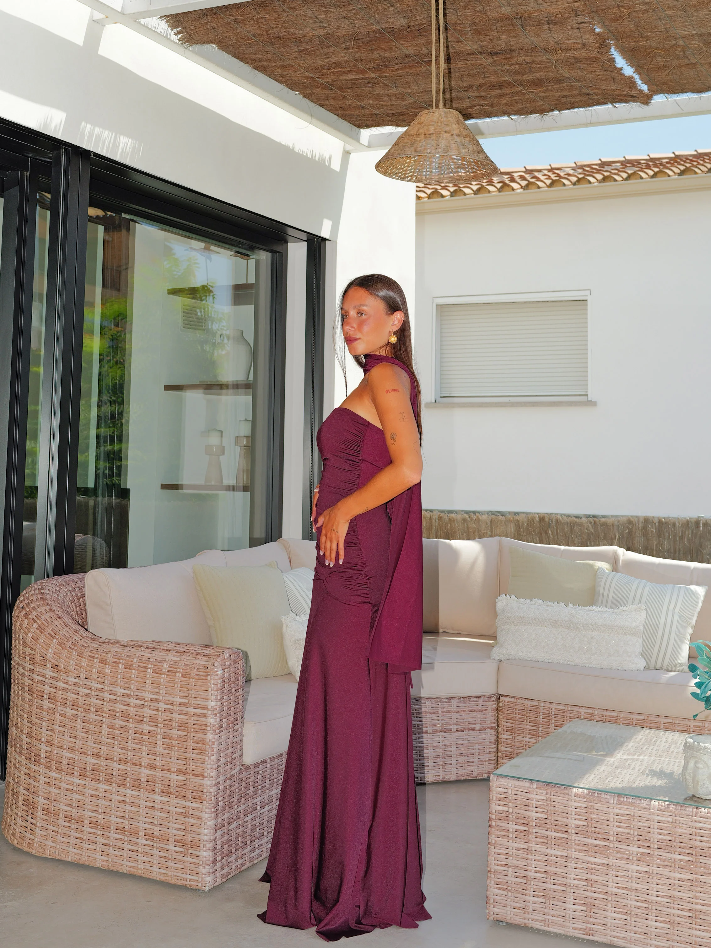Vestido vuelo entrelazado burdeos - Image 4